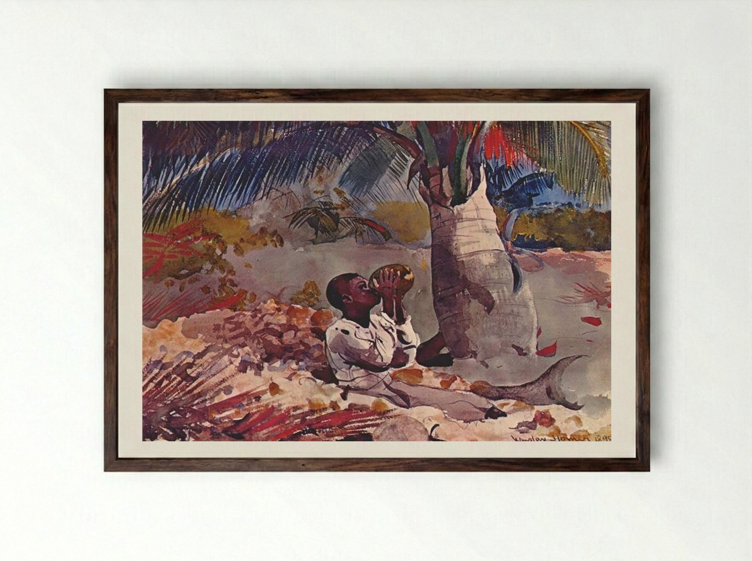 Under the Coco Palm - Winslow Homer - Framed Print Dark Wood