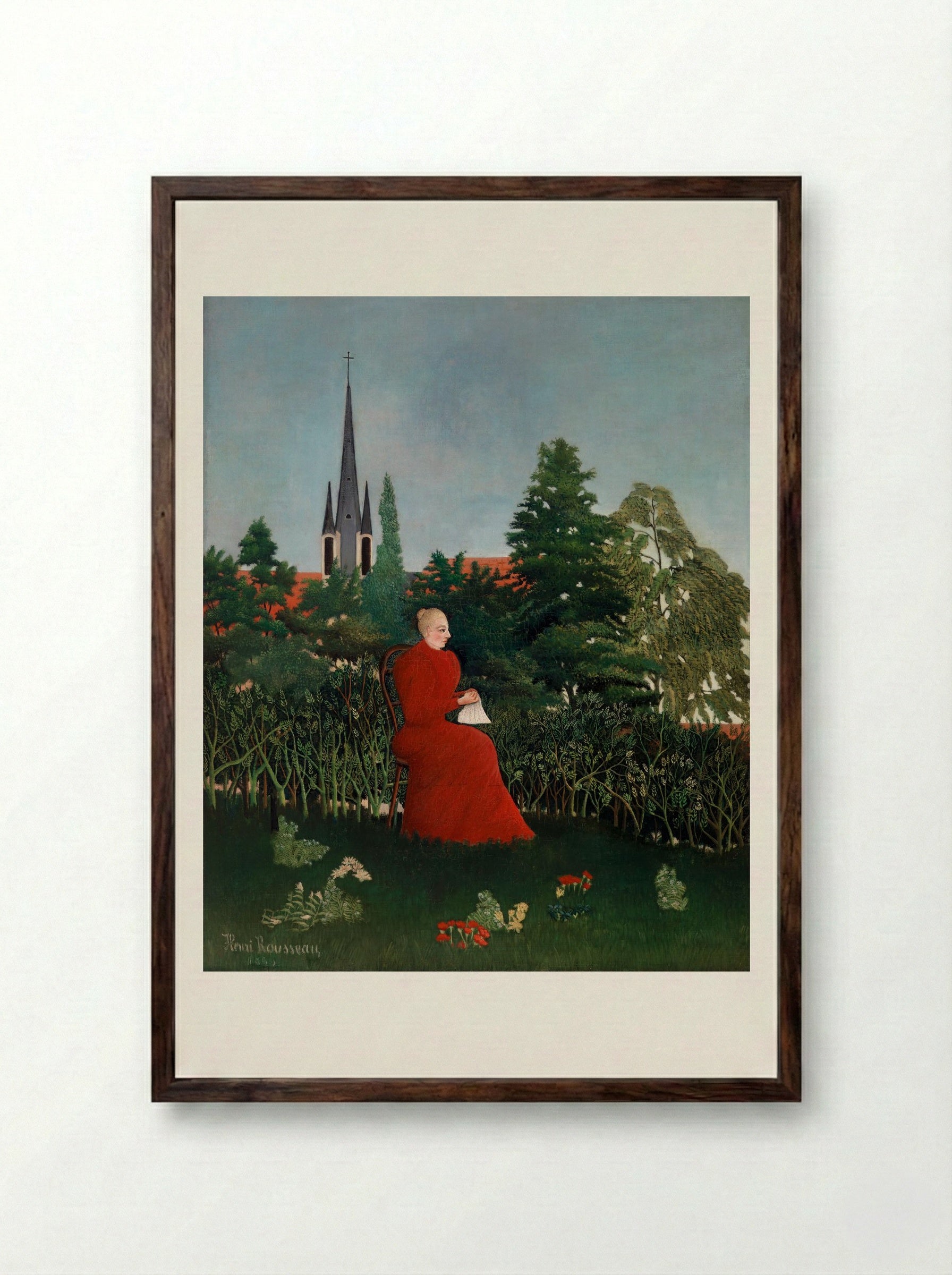 Portrait of a Woman in a Landscape - Henri Rousseau - Framed Print Dark Wood