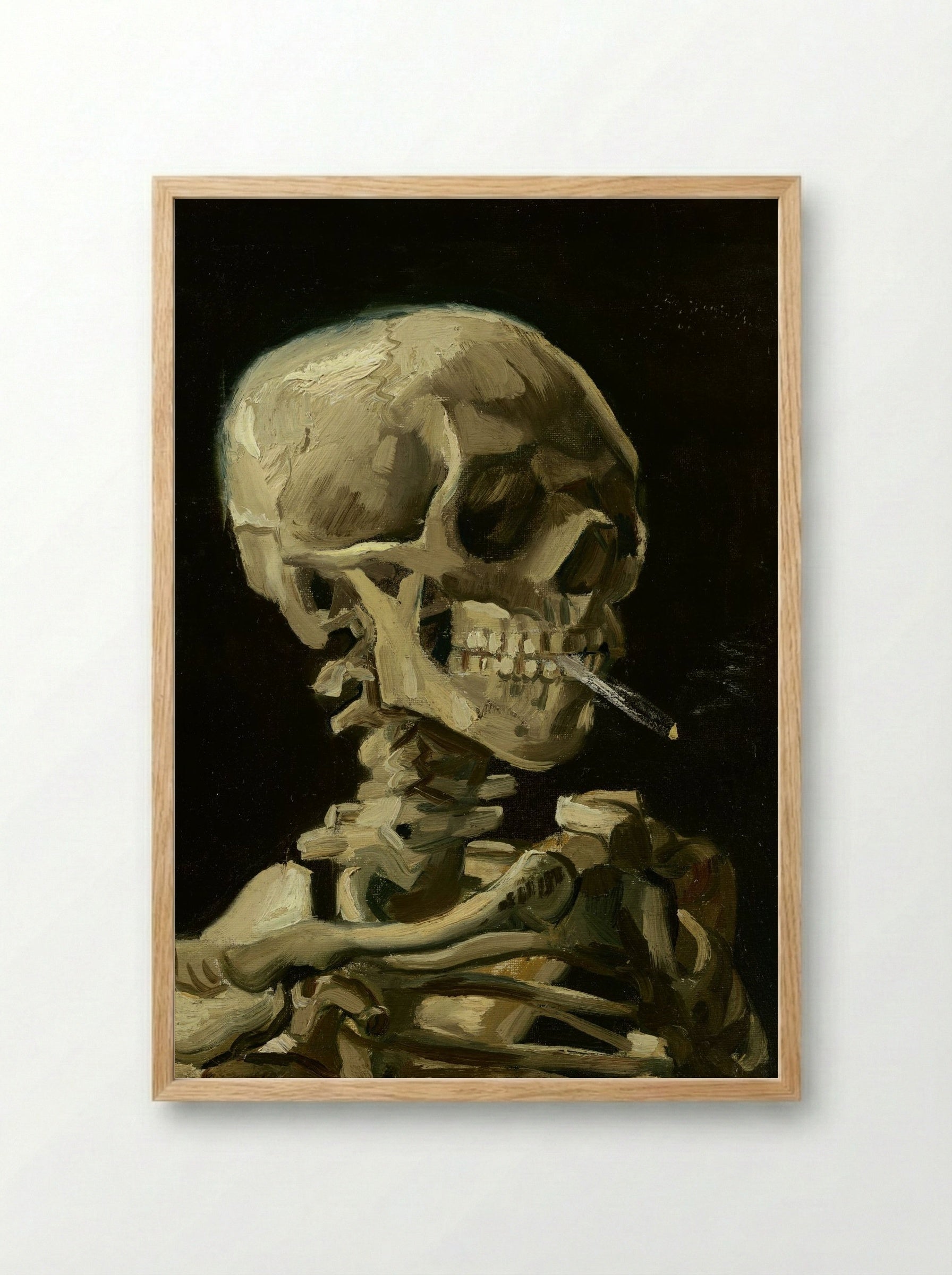 Skull of a Skeleton with Burning Cigarette - Vincent van Gogh - Framed Print Wood