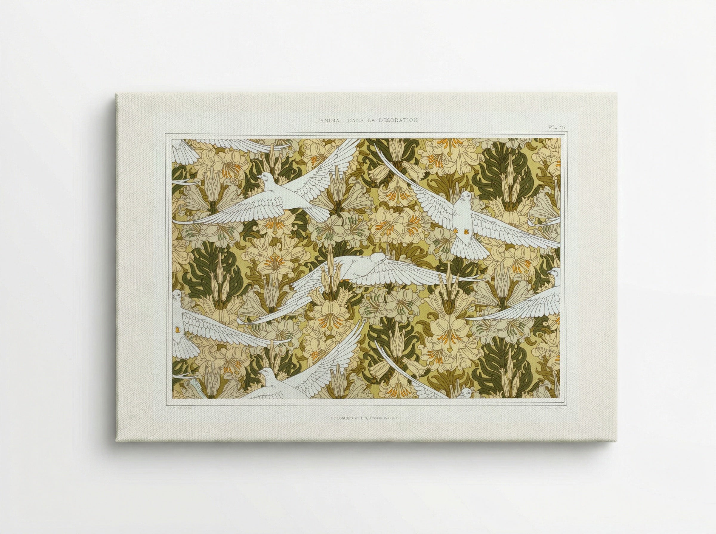 Colombes et Lis, Étoffe Imprimée (Doves and Lilies, Printed Fabric) - Maurice Pillard Verneuil - Canvas