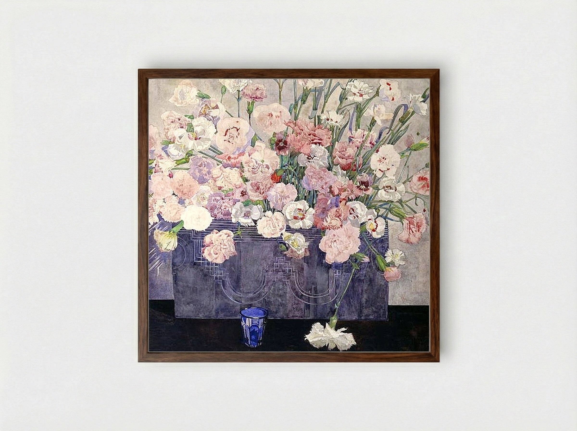 Still Life with Carnations - Fine Art Print - Framed Print Dark Wood