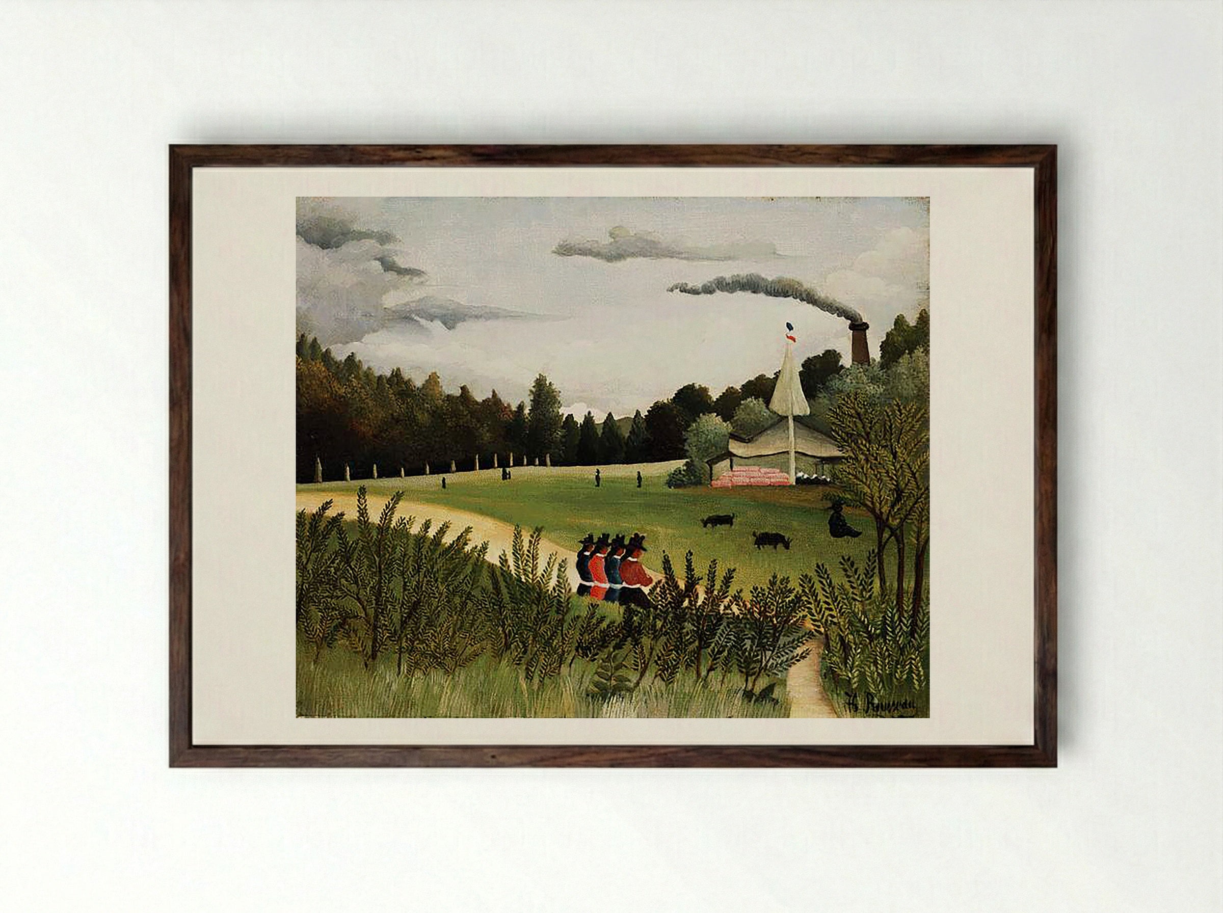Park with Figures - Henri Rousseau - Framed Print Dark Wood