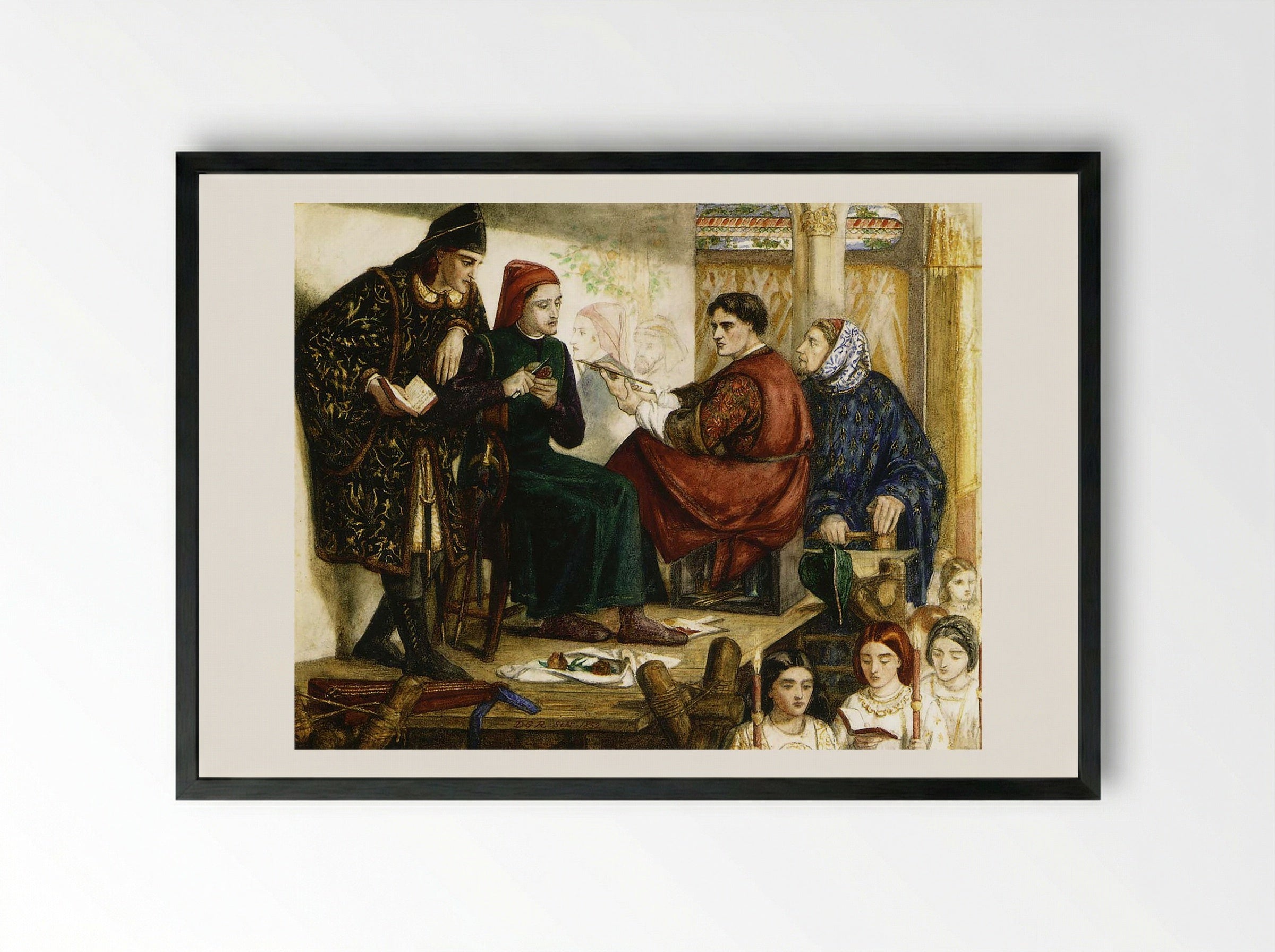 Giotto Painting the Portrait of Dante - Dante Gabriel Rossetti - Framed Print Black