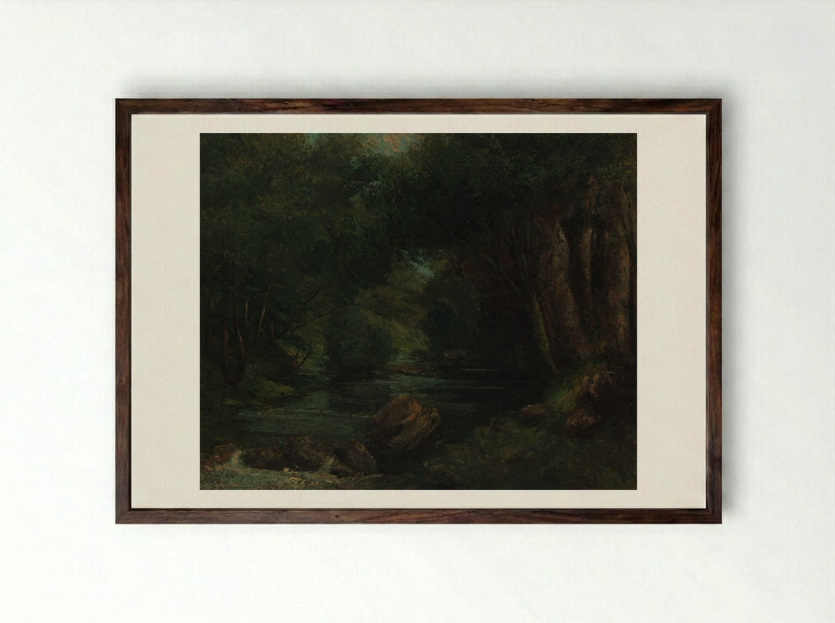 A Brook in the Forest - Gustave Courbet - Framed Print Dark Wood