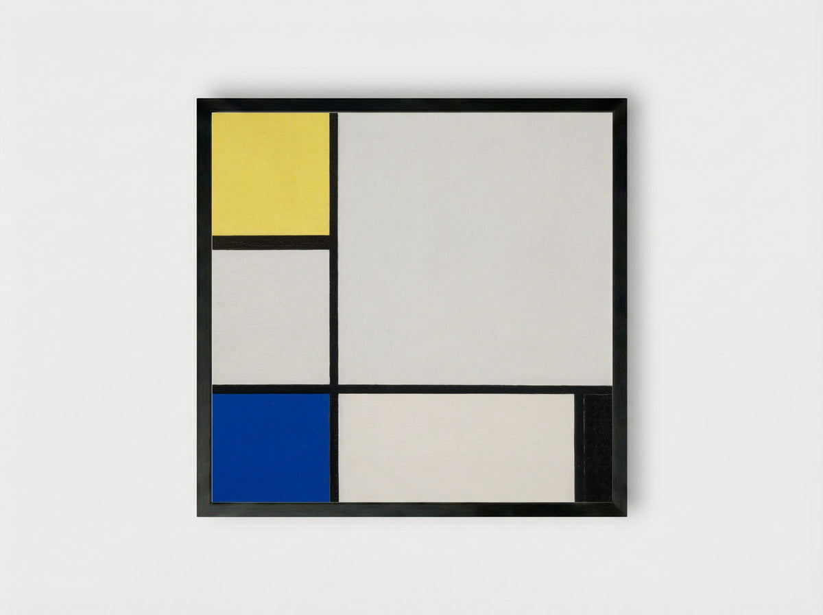 Composition with Yellow, Blue, Black and Light Blue - Piet Mondrian - Framed Print Black