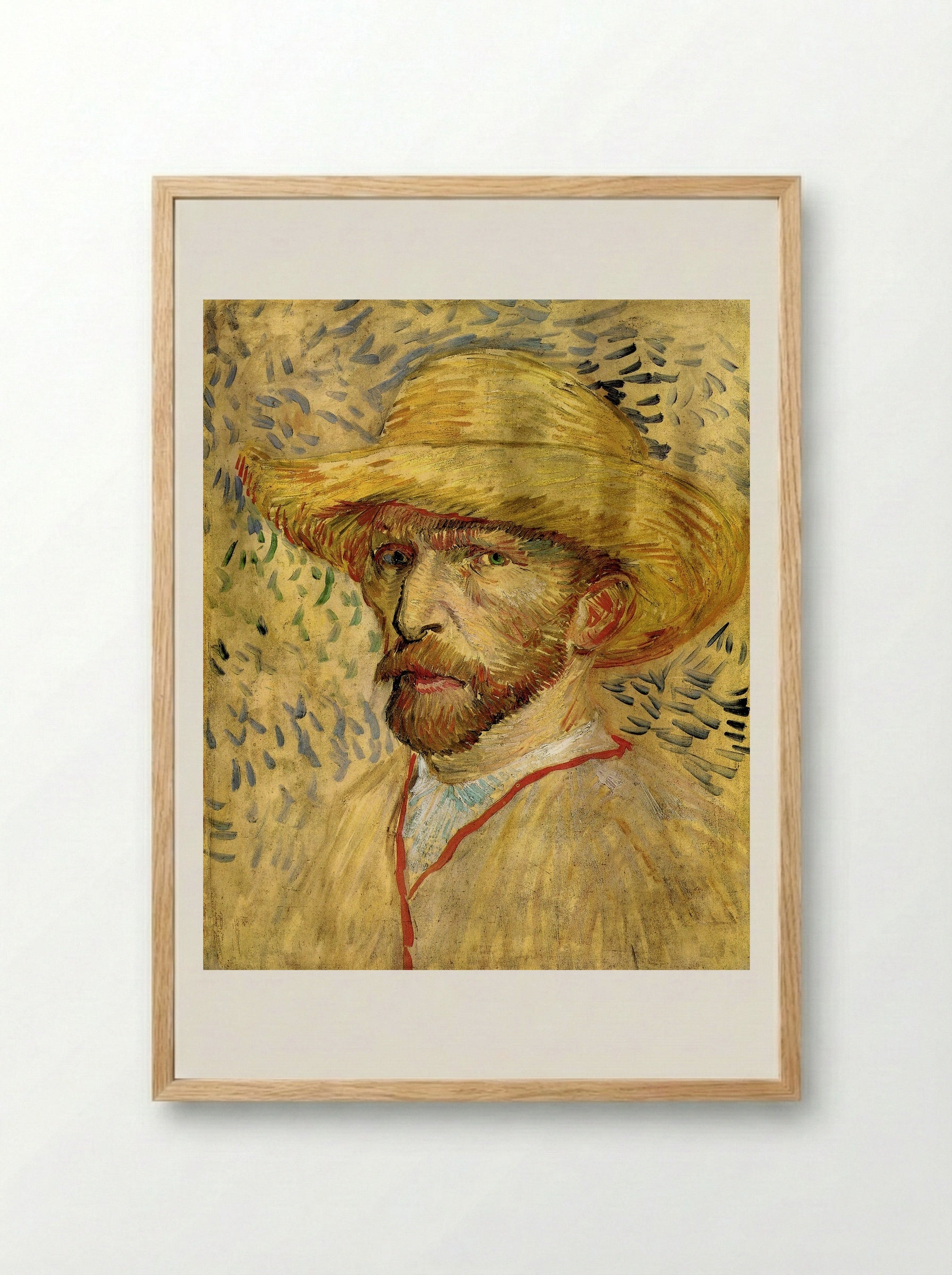 Self-Portrait with Straw Hat - Vincent van Gogh - Framed Print Wood