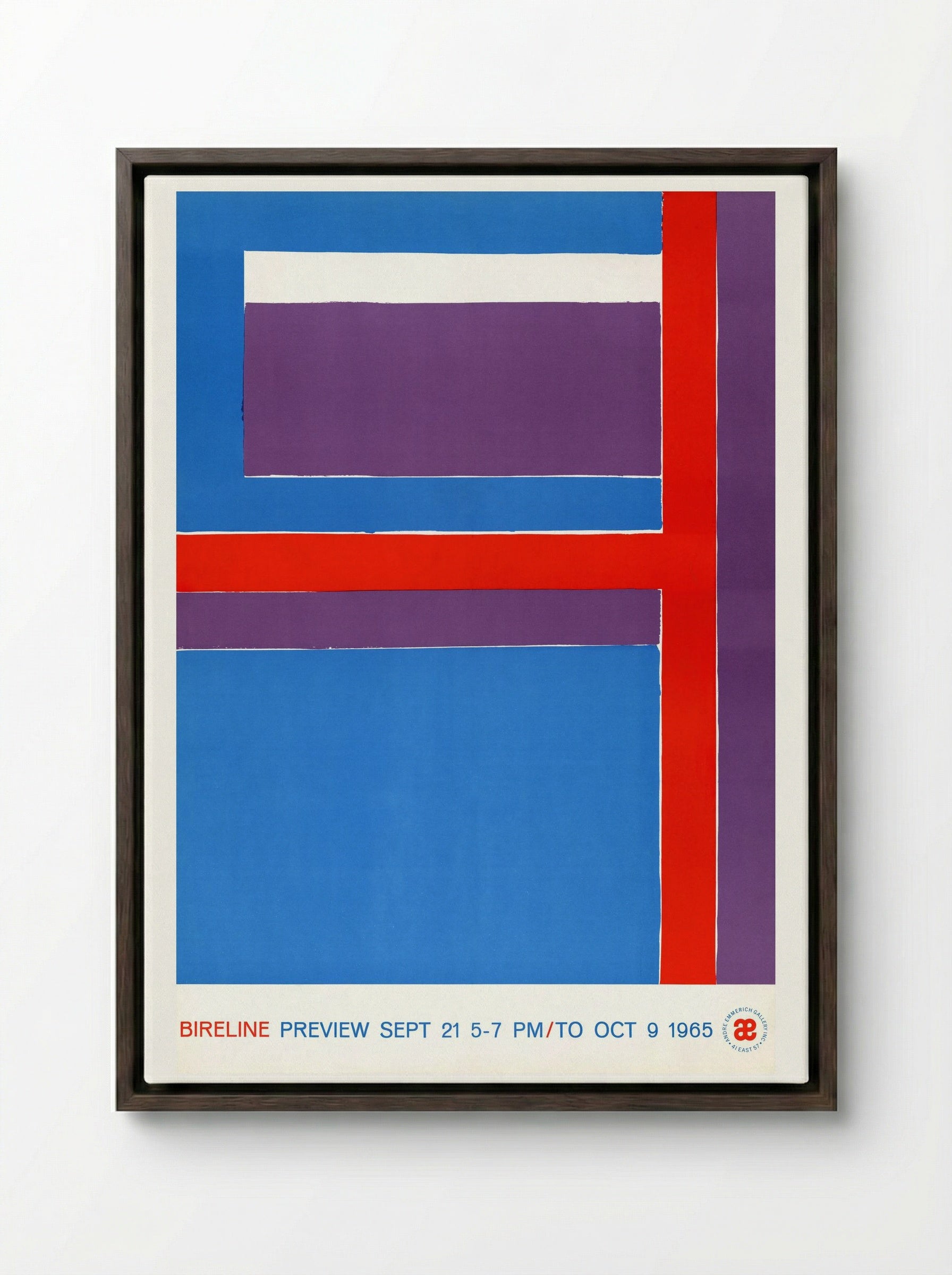 Bireline Preview, Sept. 21, 5-7 p.m. to Oct. 9, 1965 (Exhibition Poster) - George Bireline - Framed Canvas Dark Wood