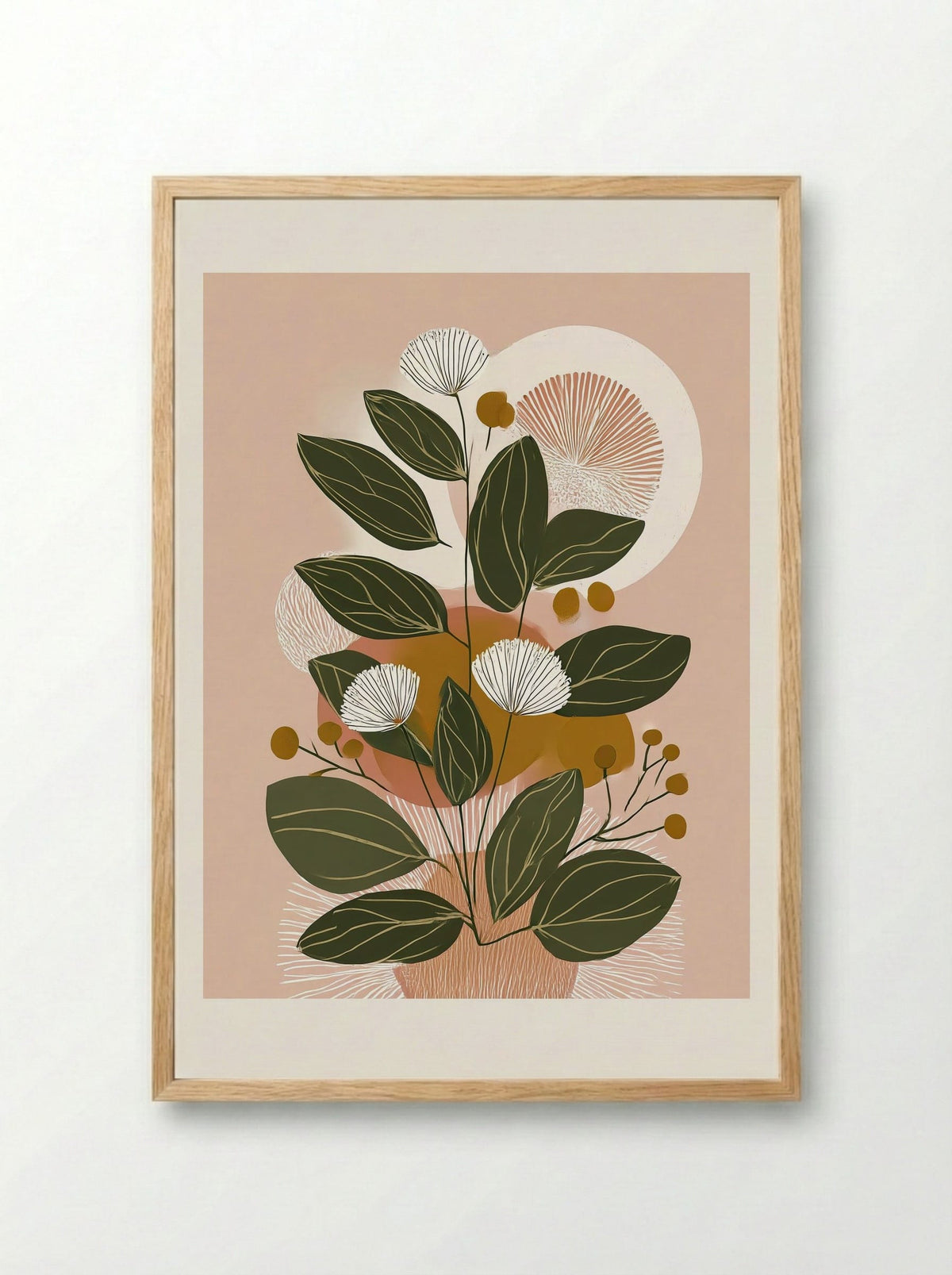Soft Bloom Botanical Line Art Print - Framed Print Wood