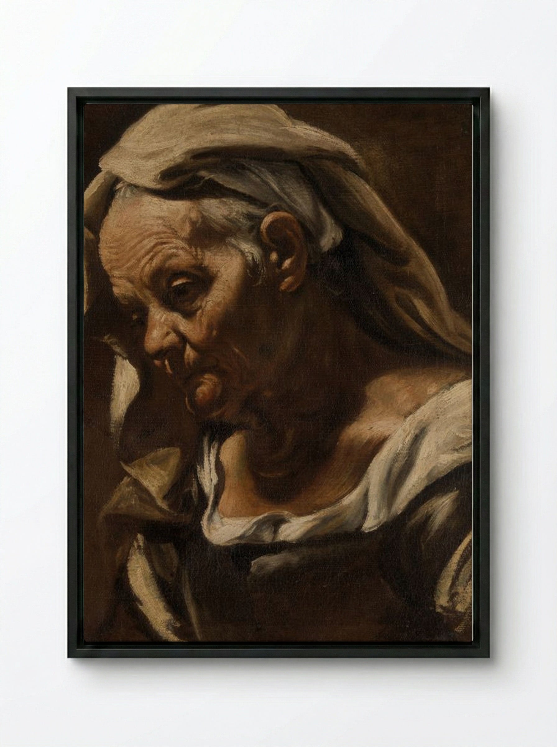 Head of an Old Woman - Orazio Borgianni - Framed Canvas Black