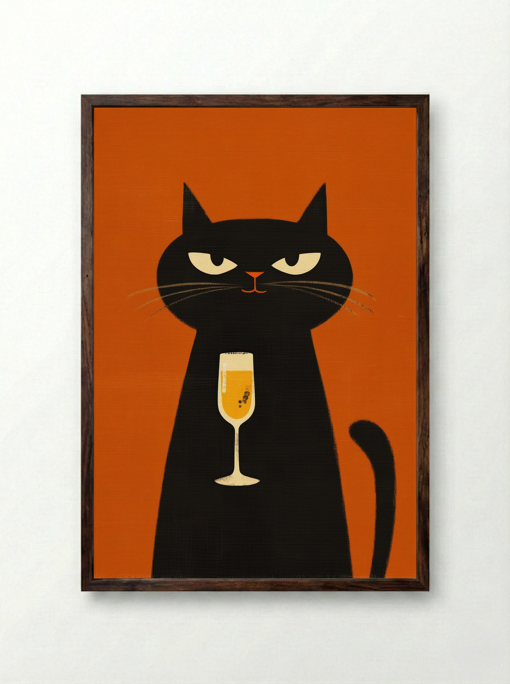 Champagne Cat - Framed Print Dark Wood