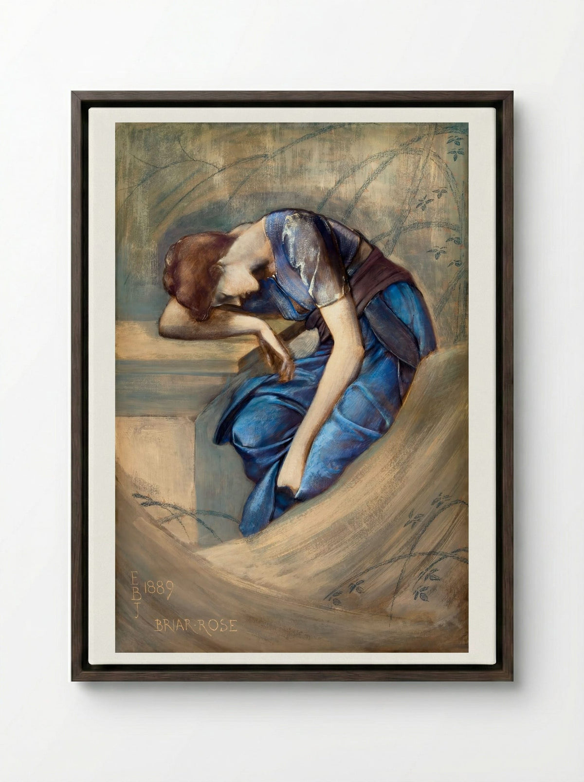 Study for 'The Garden Court' (from The Briar Rose Series) - Sir Edward Burne-Jones - Framed Canvas Dark Wood