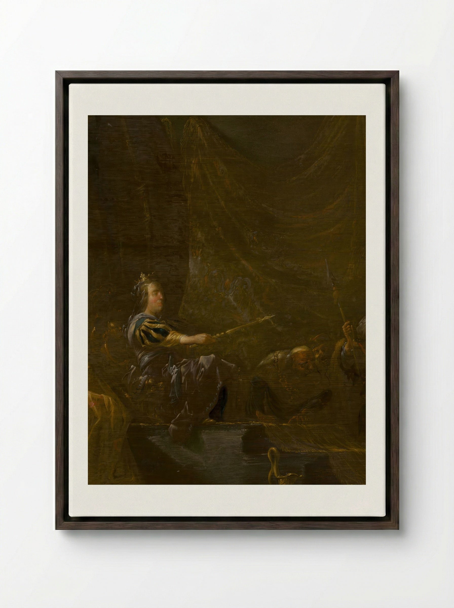 The Queen of Sheba Before Solomon - Erasmus Quellinus II - Framed Canvas Dark Wood