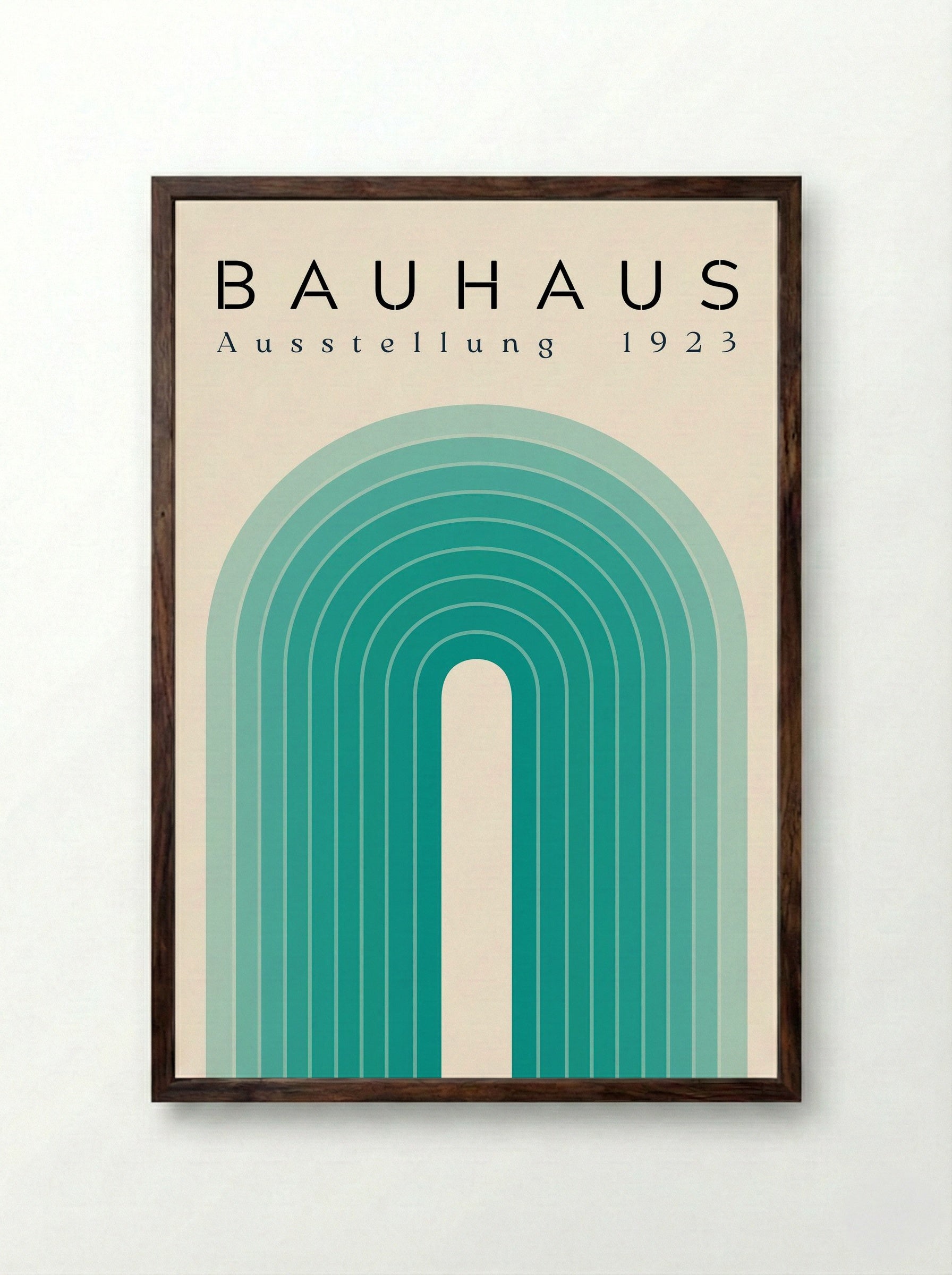 Bauhaus Teal Arch – 1923 Exhibition Poster - Framed Print Dark Wood