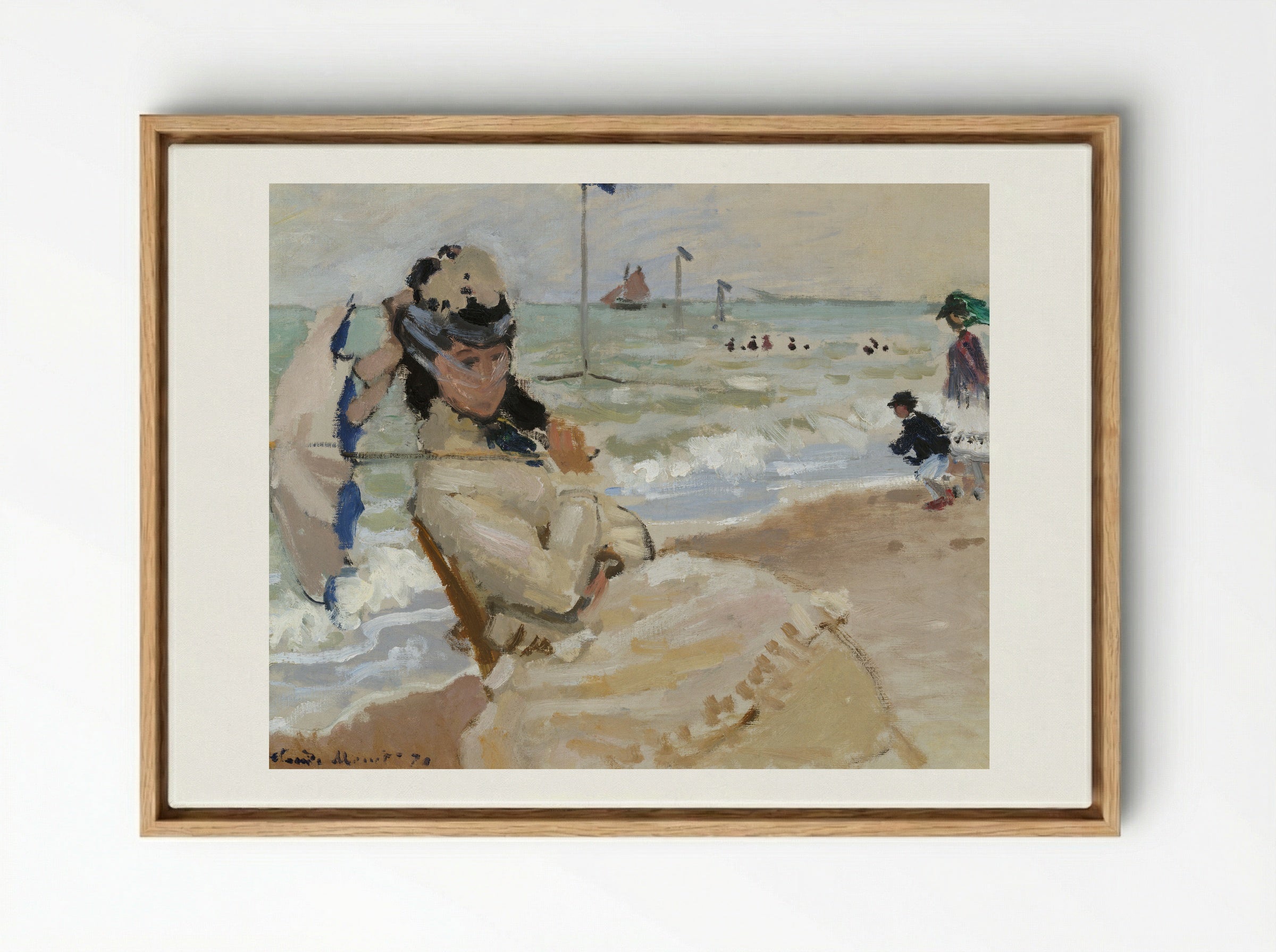 Camille on the Beach in Trouville - Claude Monet - Framed Canvas Wood