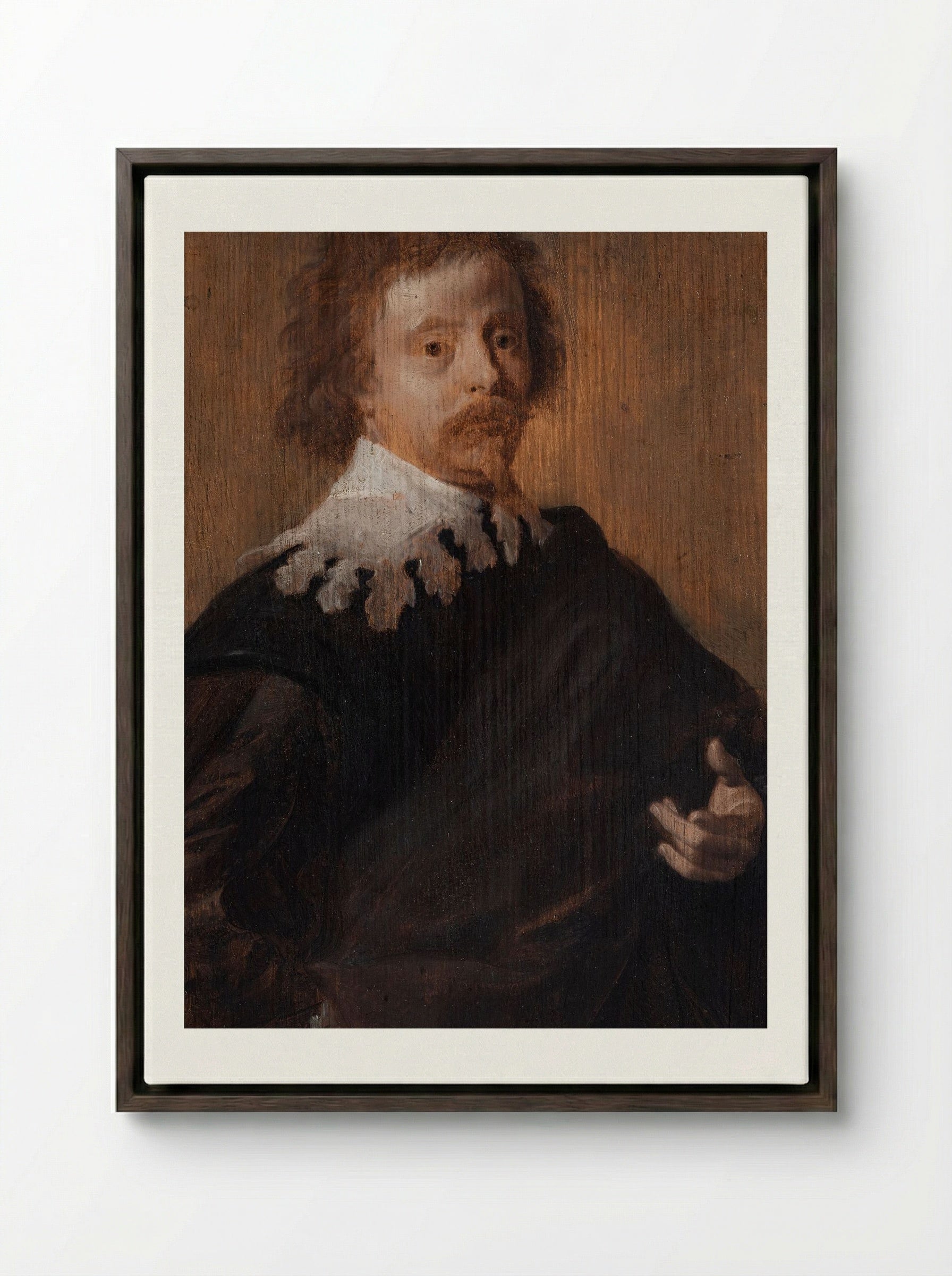 Portrait of Cornelis van Poelenburgh - Anthony van Dyck - Framed Canvas Dark Wood