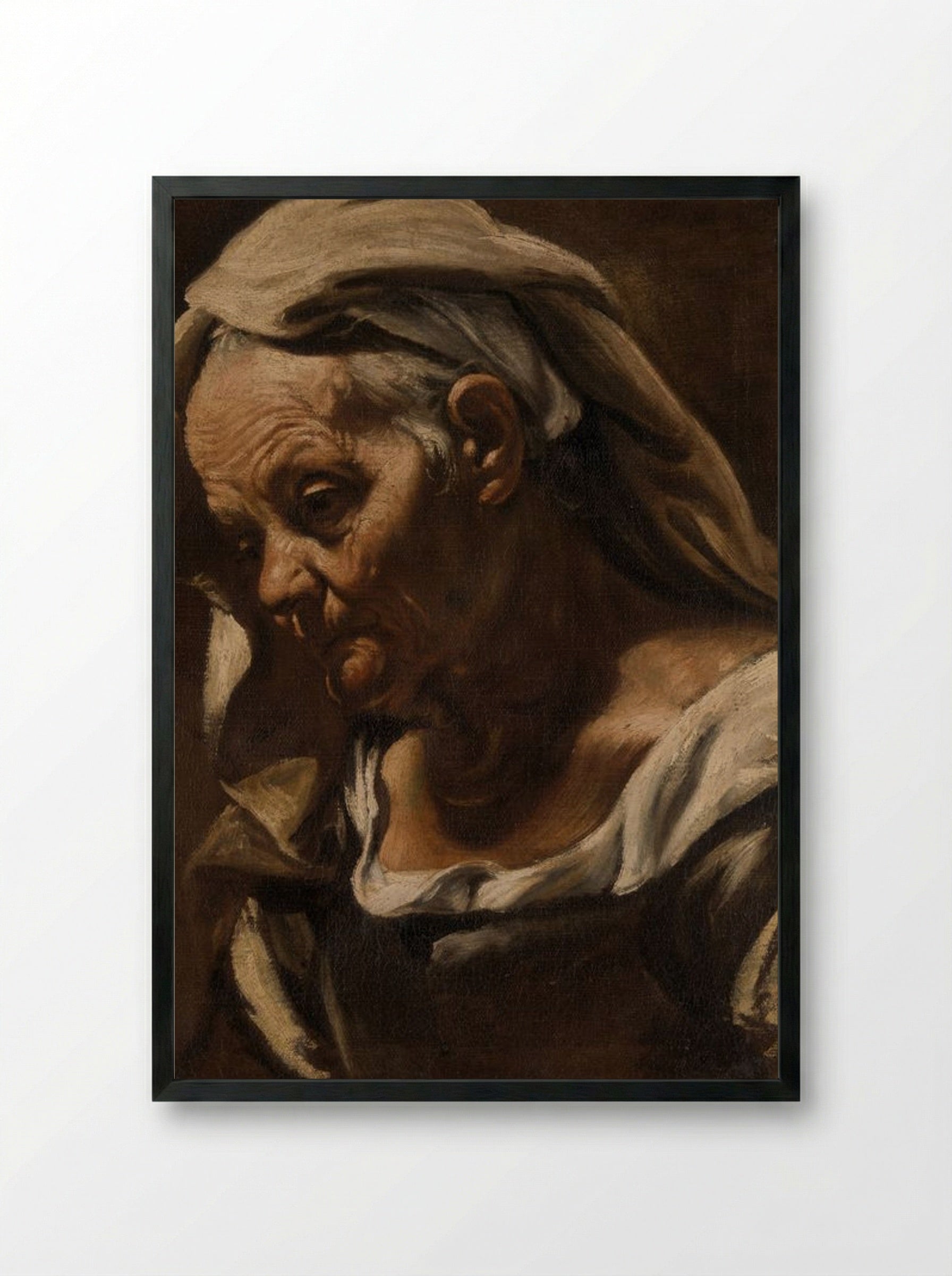 Head of an Old Woman - Orazio Borgianni - Framed Print Black
