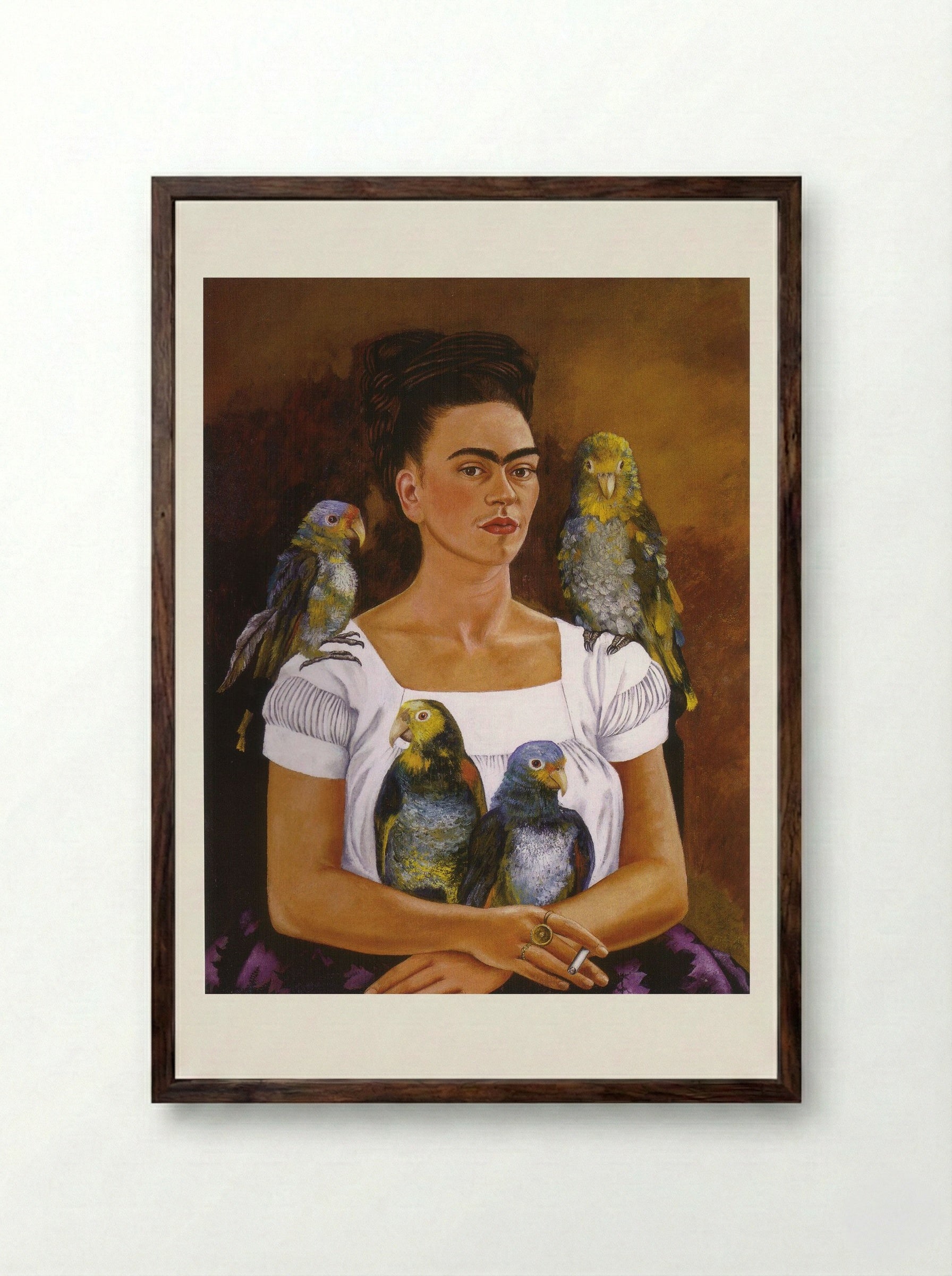 Me and My Parrots - Frida Kahlo - Framed Print Dark Wood