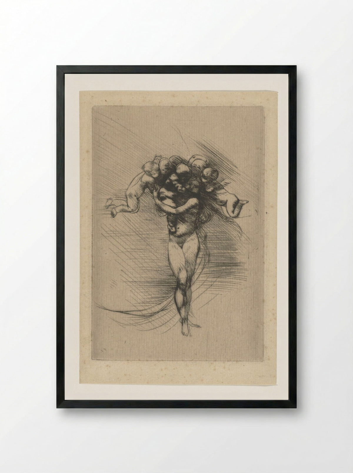 Naakte vrouw of Venus omcirkeld door putti - Auguste Rodin - Framed Print Black