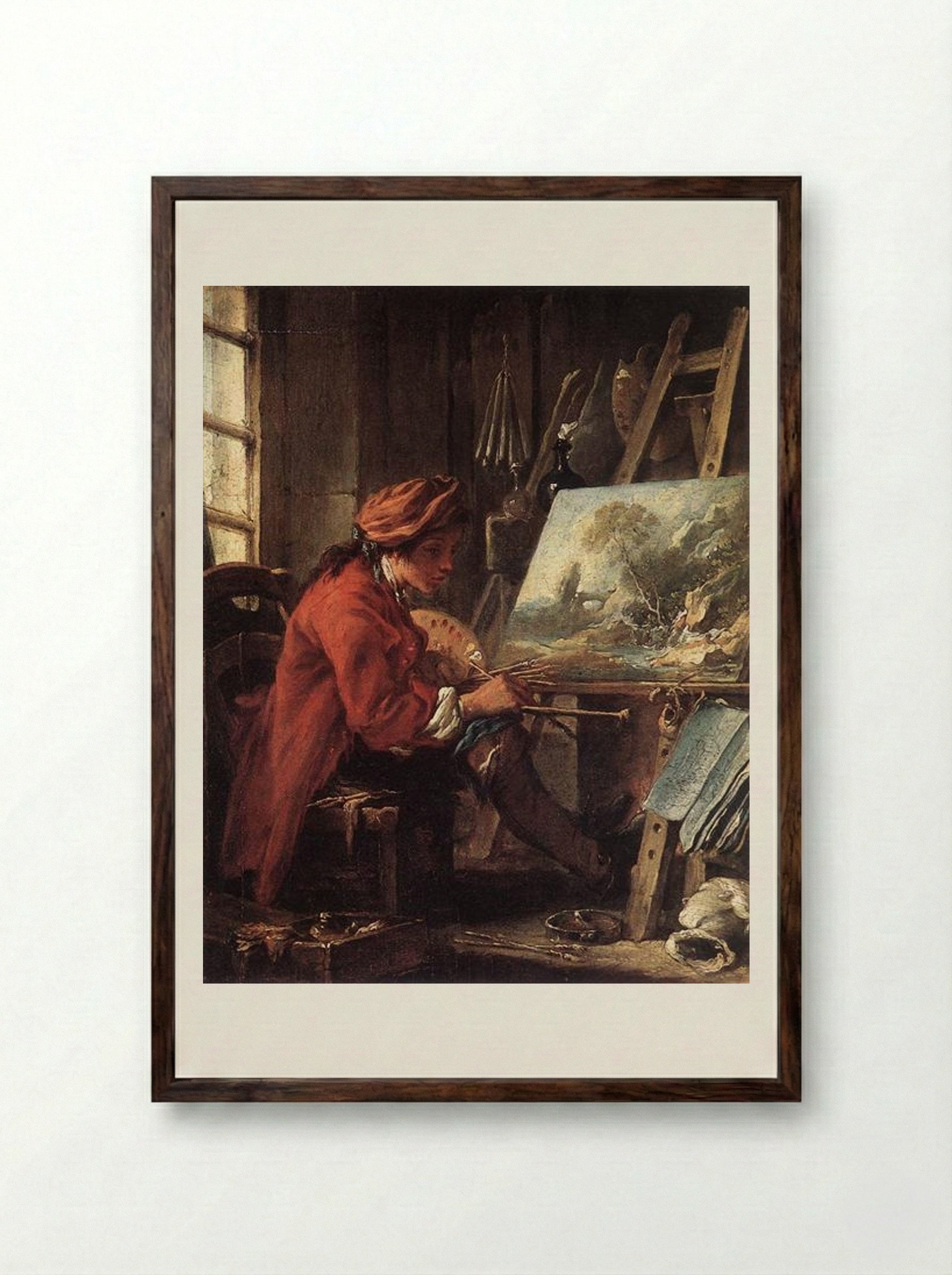 The Painter in his Studio - François Boucher - Framed Print Dark Wood
