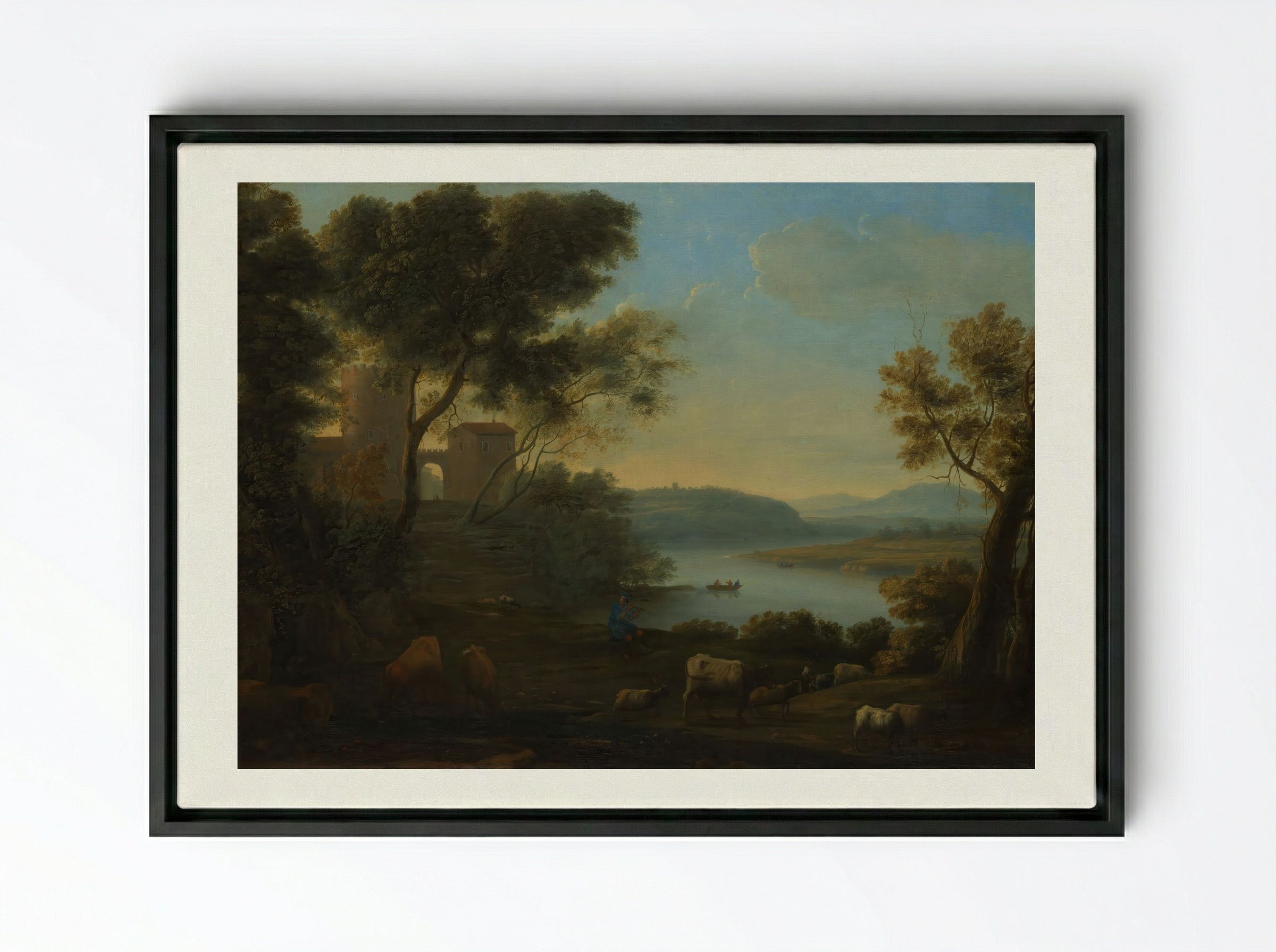 Pastoral Landscape, The Roman Campagna - Claude Lorrain - Framed Canvas Black