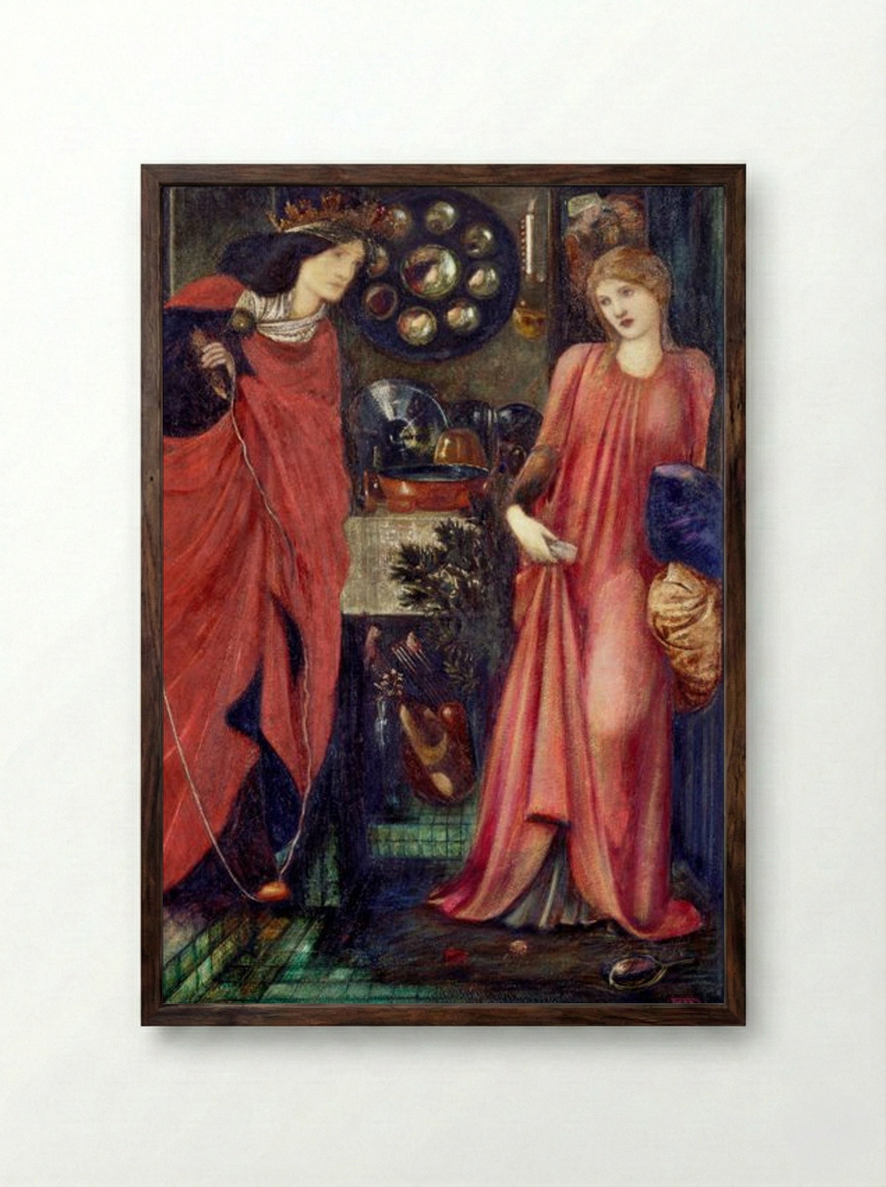 Fair Rosamund and Queen Eleanor - Edward Burne-Jones - Framed Print Dark Wood