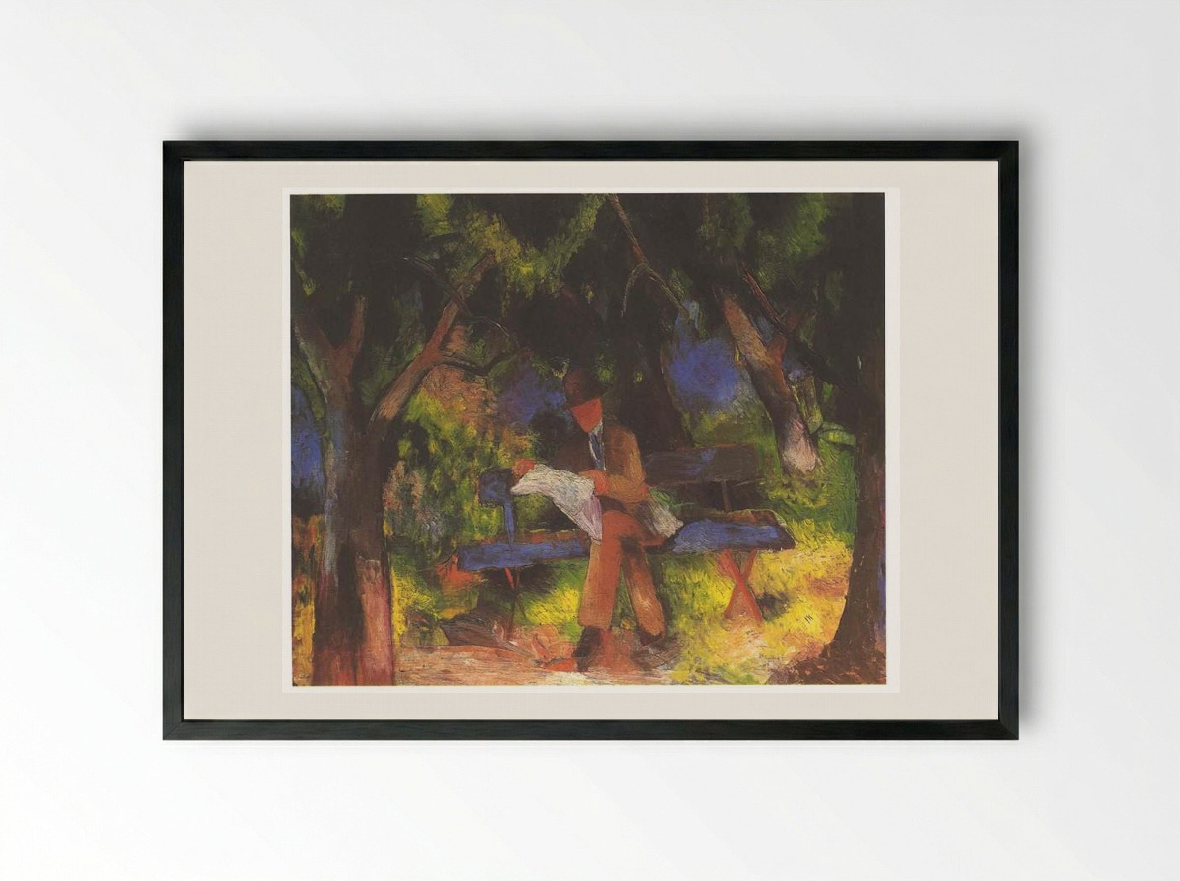 Reading Man in Park - August Macke - Framed Print Black