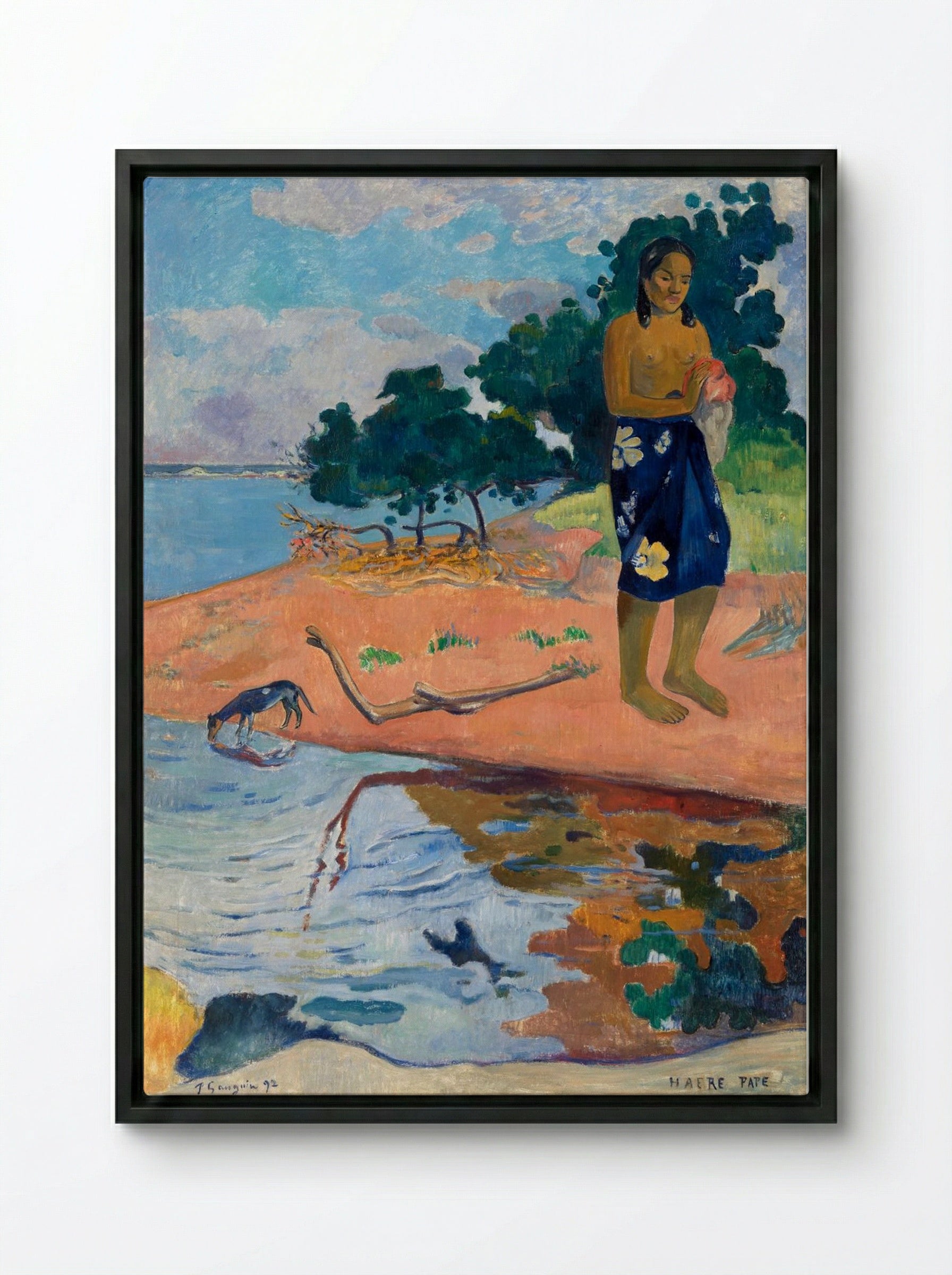 Haere Pape (Water is Sacred) - Paul Gauguin - Framed Canvas Black