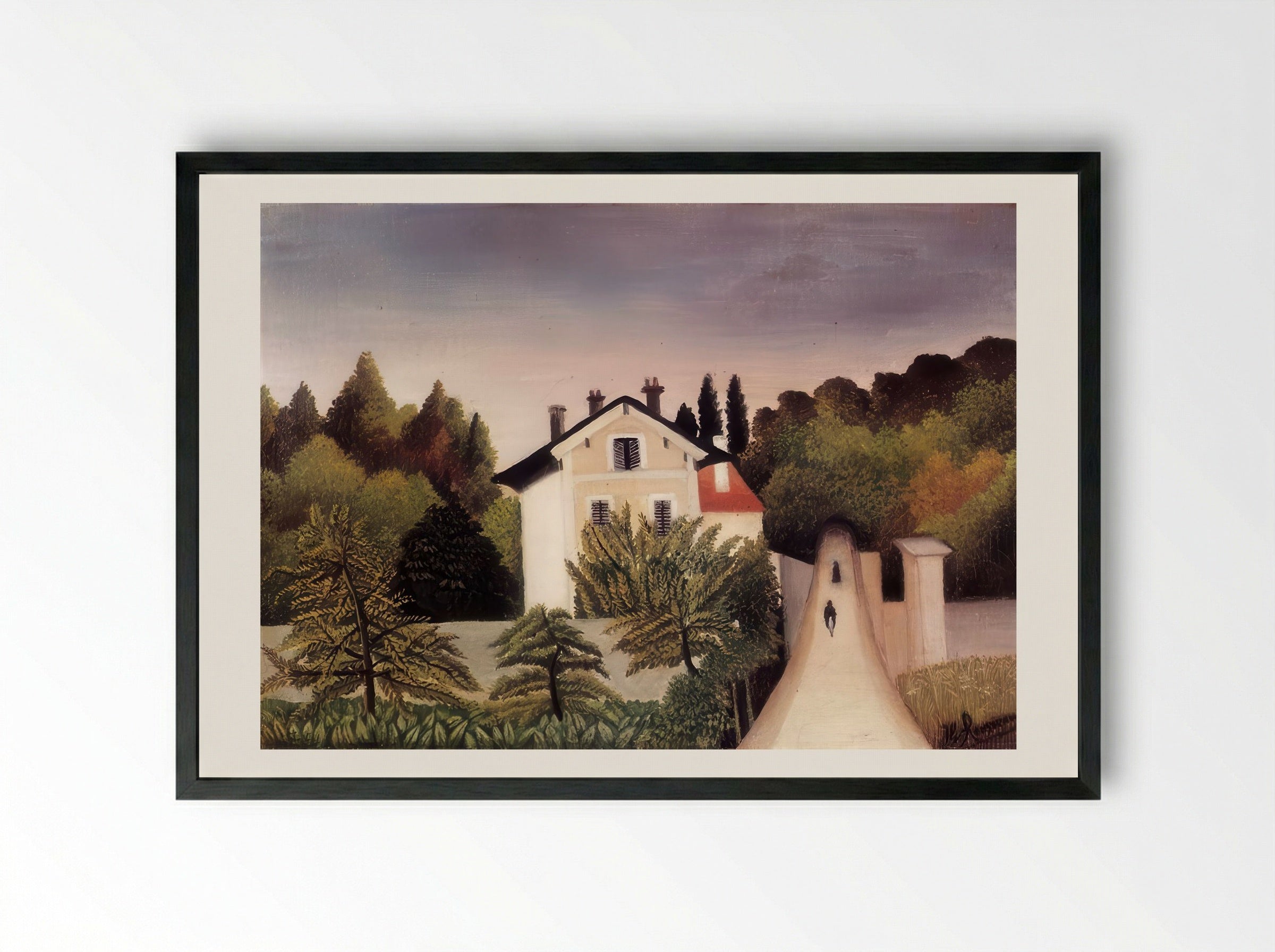 House on the Outskirts of Paris by Henri Rousseau – Naïve Art Suburban Landscape Print - Framed Print Black