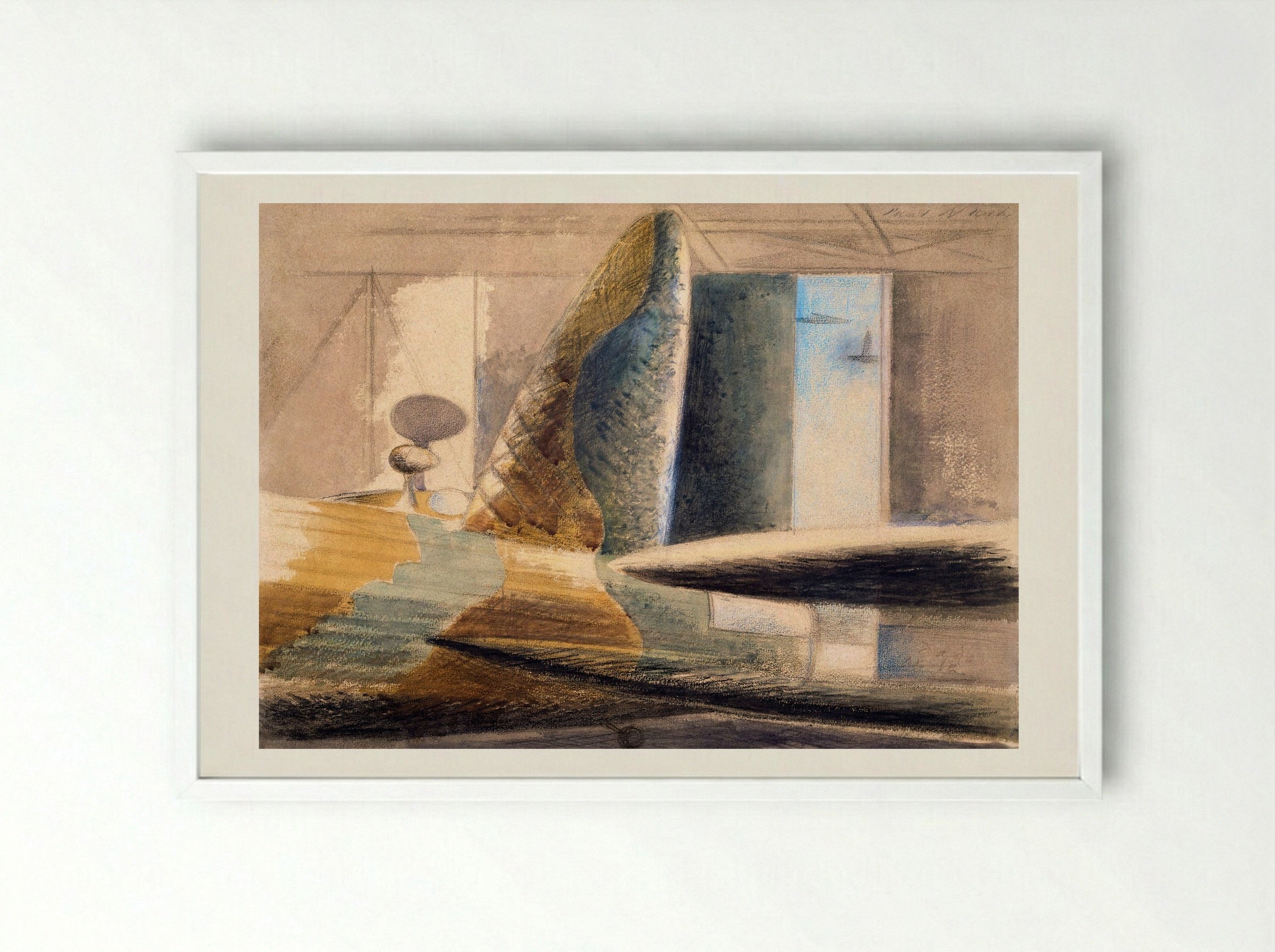 Bomber Lair: Egg and Fin - Paul Nash - Framed Print White