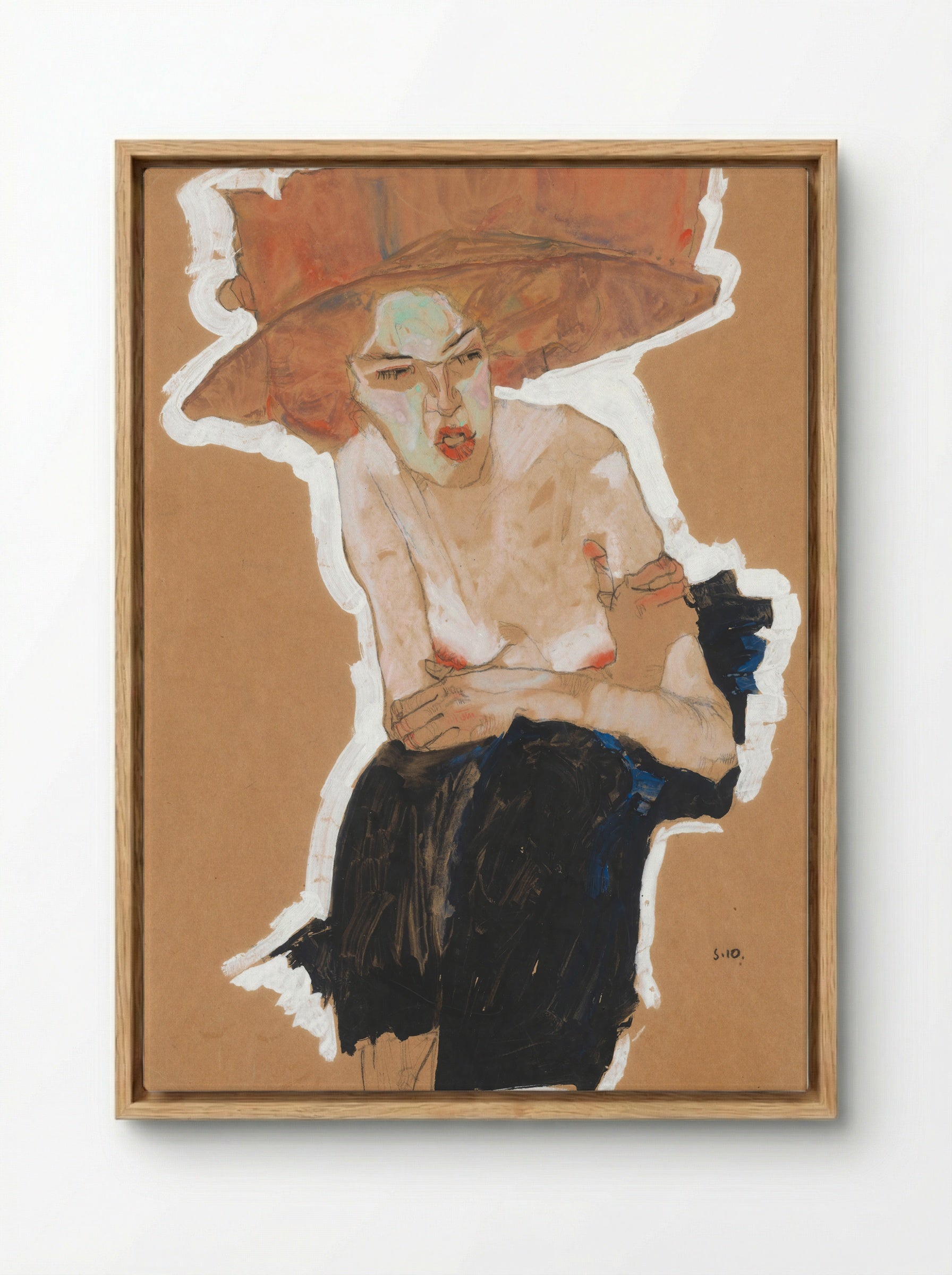 Die Heimische (Woman with Hat) - Egon Schiele - Framed Canvas Wood