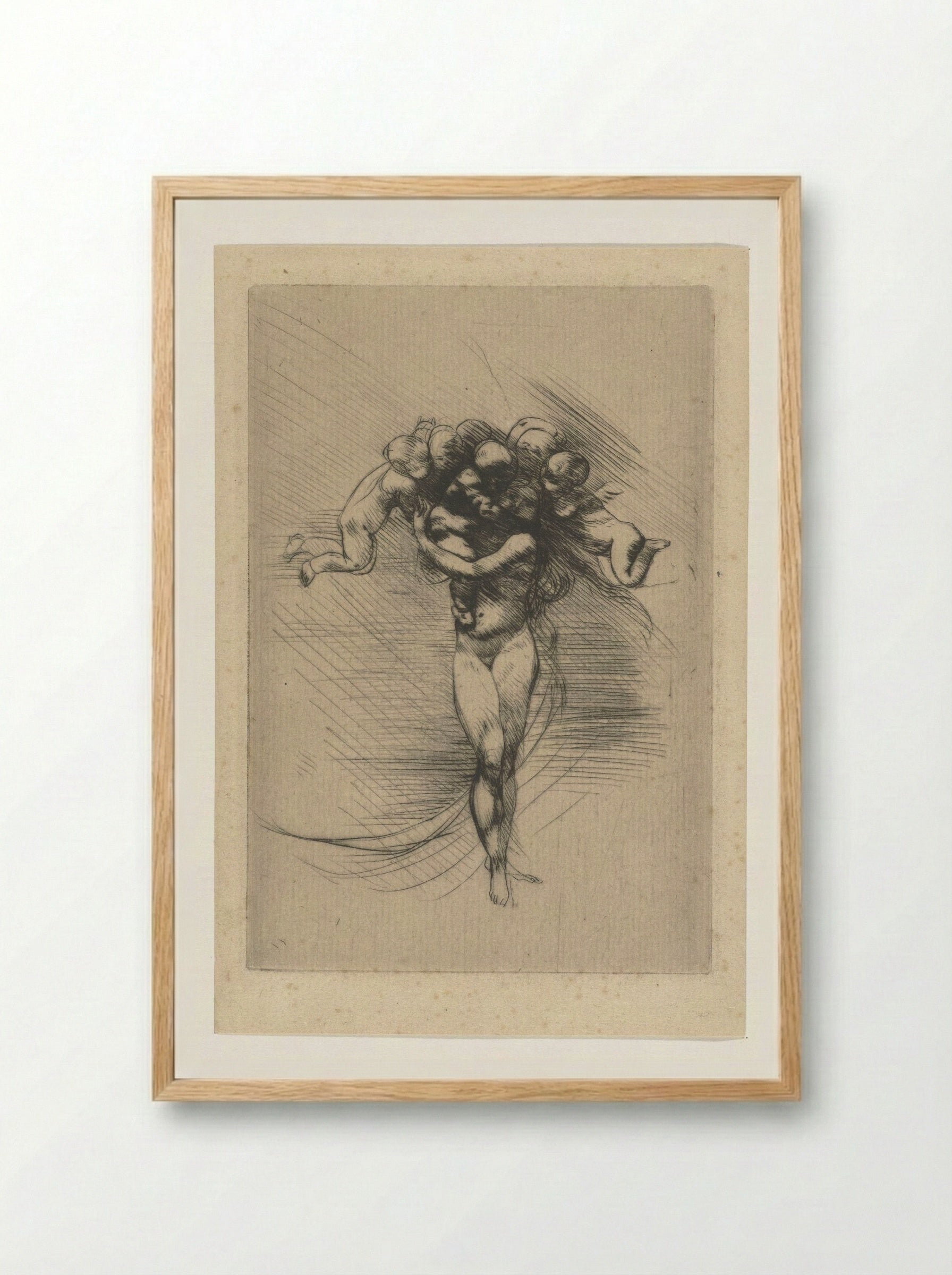 Naakte vrouw of Venus omcirkeld door putti - Auguste Rodin - Framed Print Wood