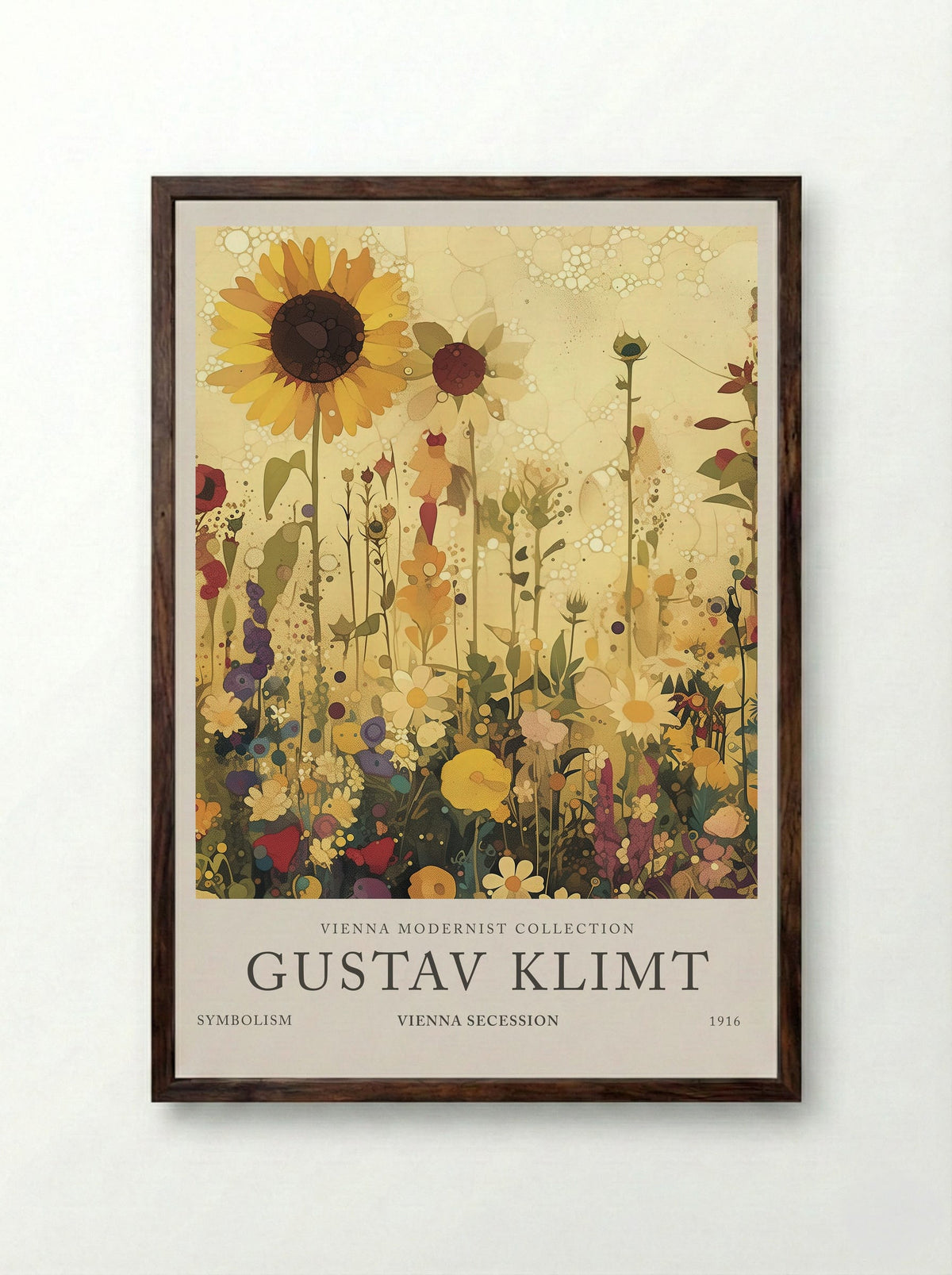 Sunflower Reverie - Gustav Klimt - Framed Print Dark Wood