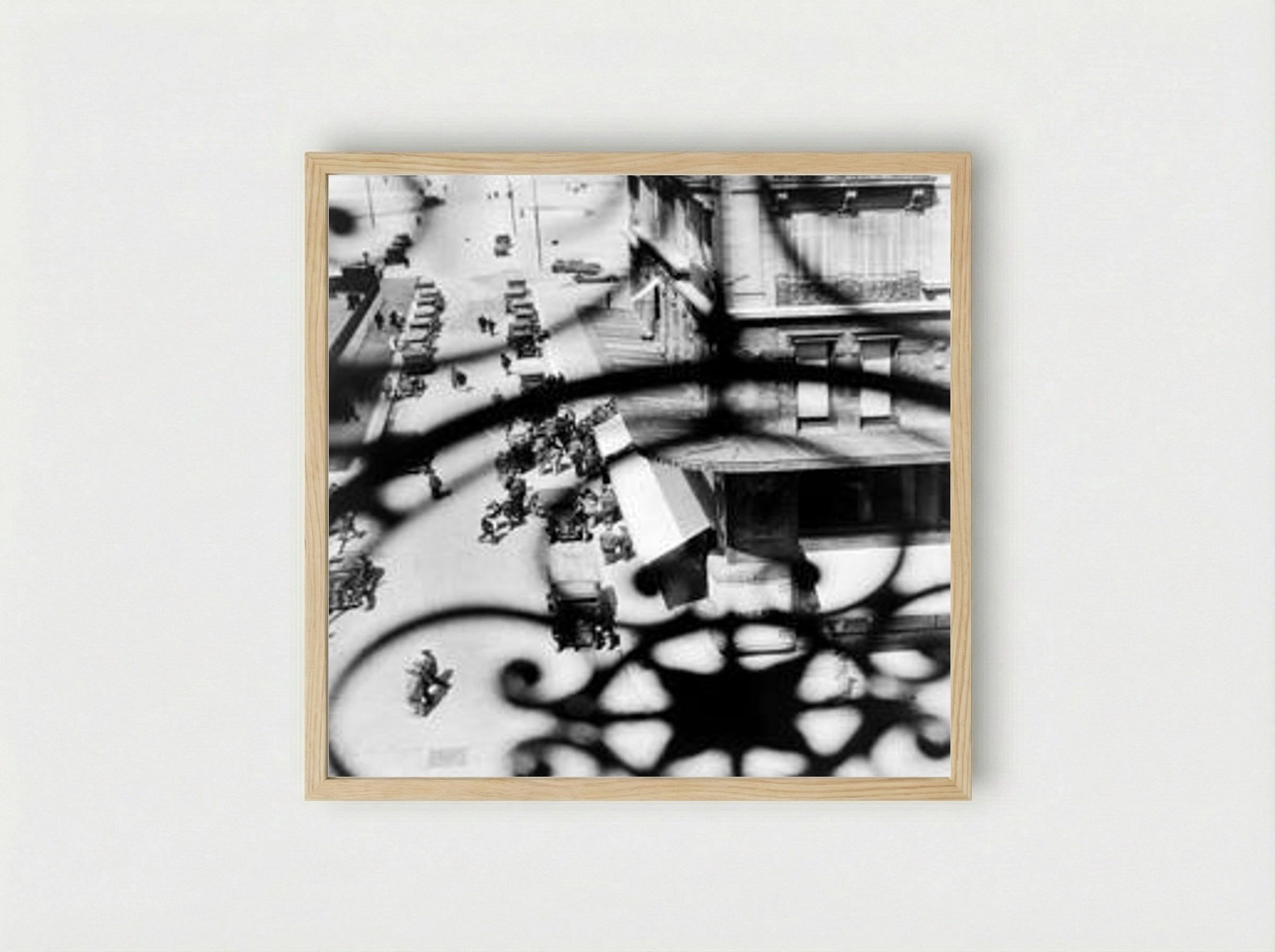 La Canebière Street, Marseilles – View Through the Balcony Grille - László Moholy-Nagy - Framed Print Wood
