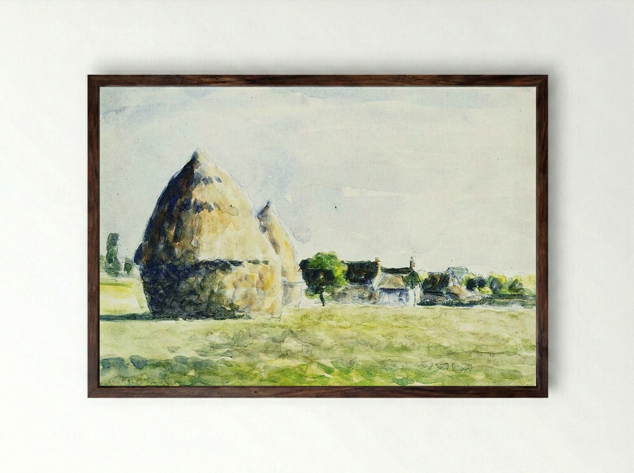 Haystacks, Eragny - Camille Pissarro - Framed Print Dark Wood