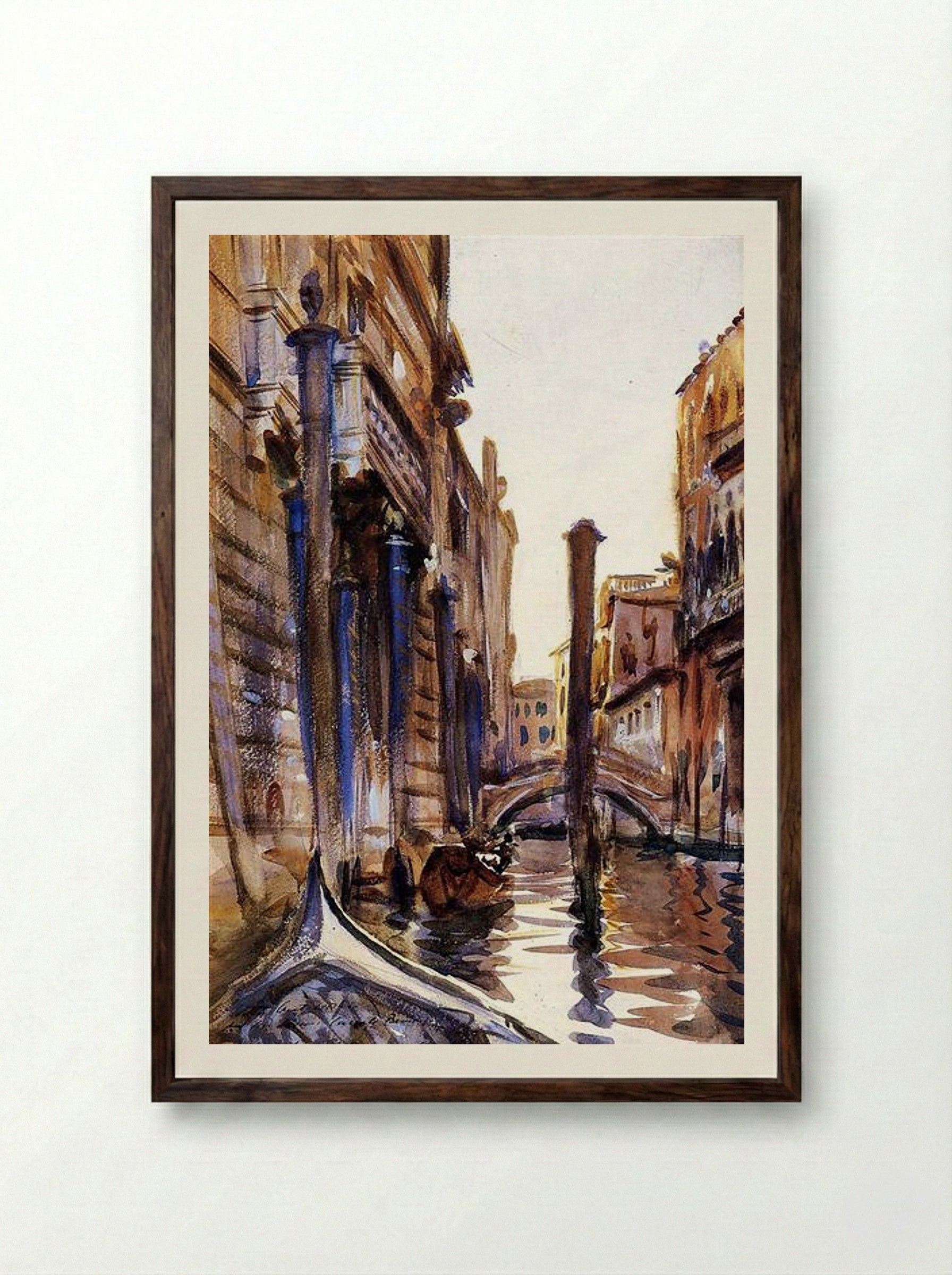 Side Canal in Venice - John Singer Sargent - Framed Print Dark Wood