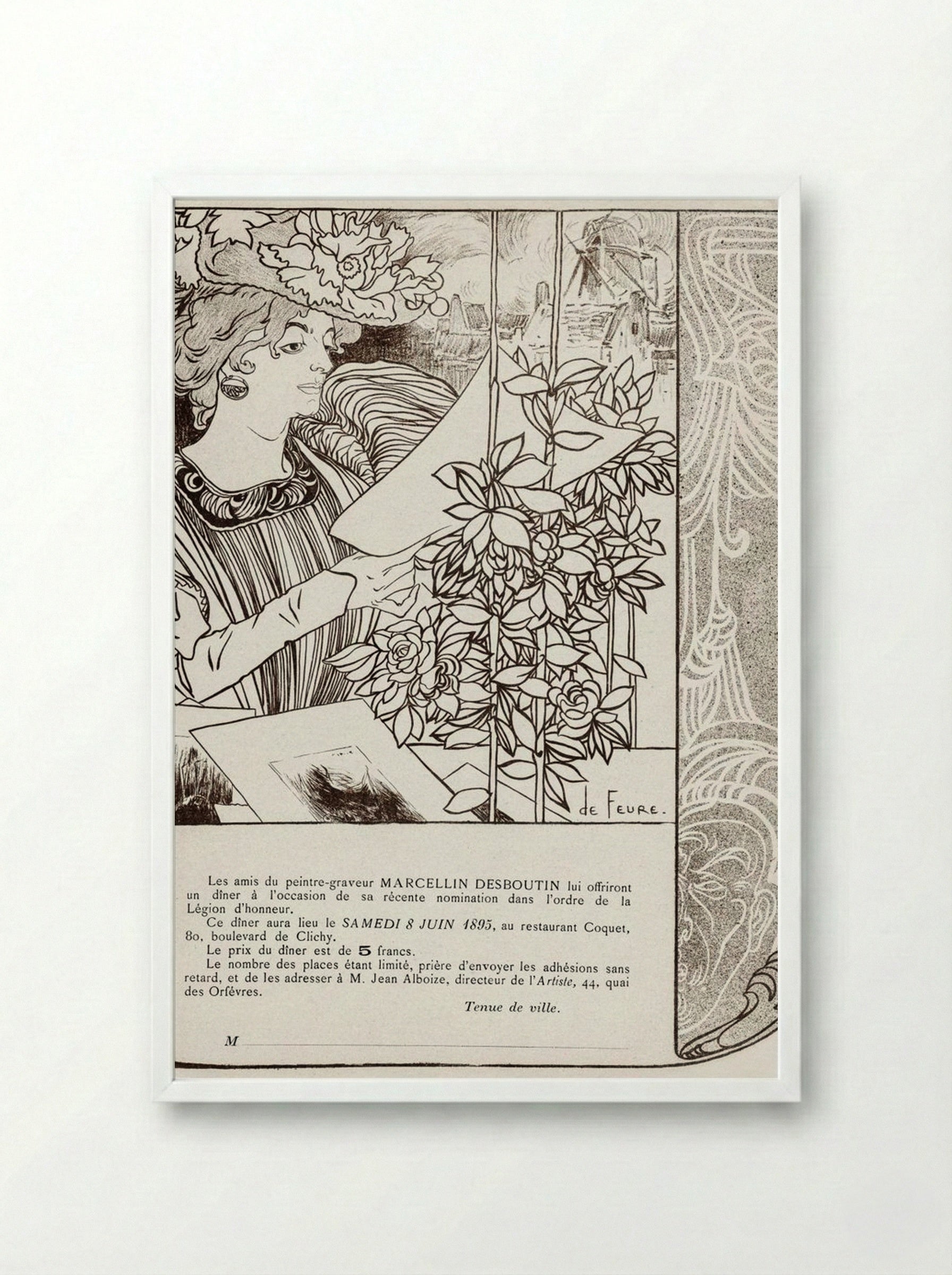 Invitation for a Dinner in Honour of Marcellin Desboutin - Georges de Feure - Framed Print White