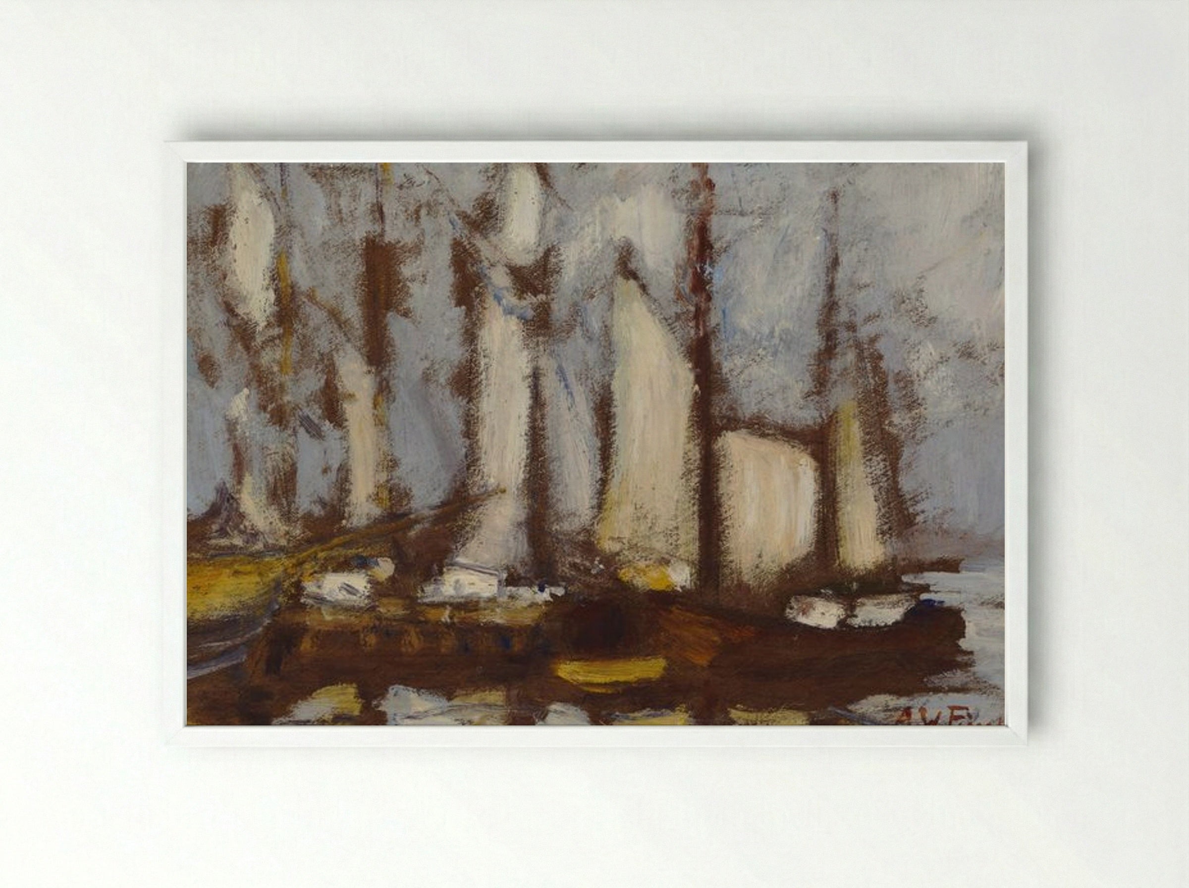 Sailing Vessels - Alfred William Finch - Framed Print White
