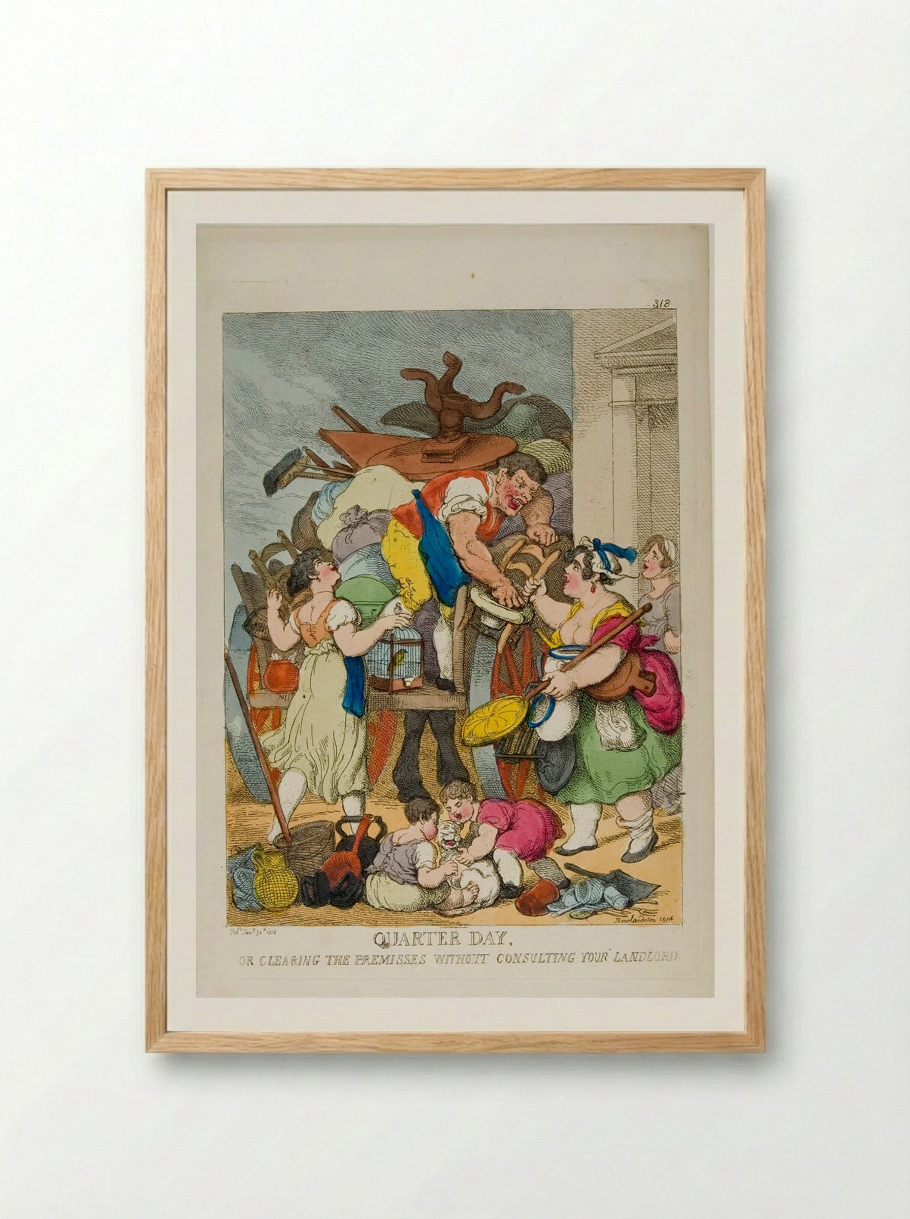 Quarter Day, or Clearing the Premises without Consulting Your Landlord - Thomas Rowlandson - Framed Print Wood