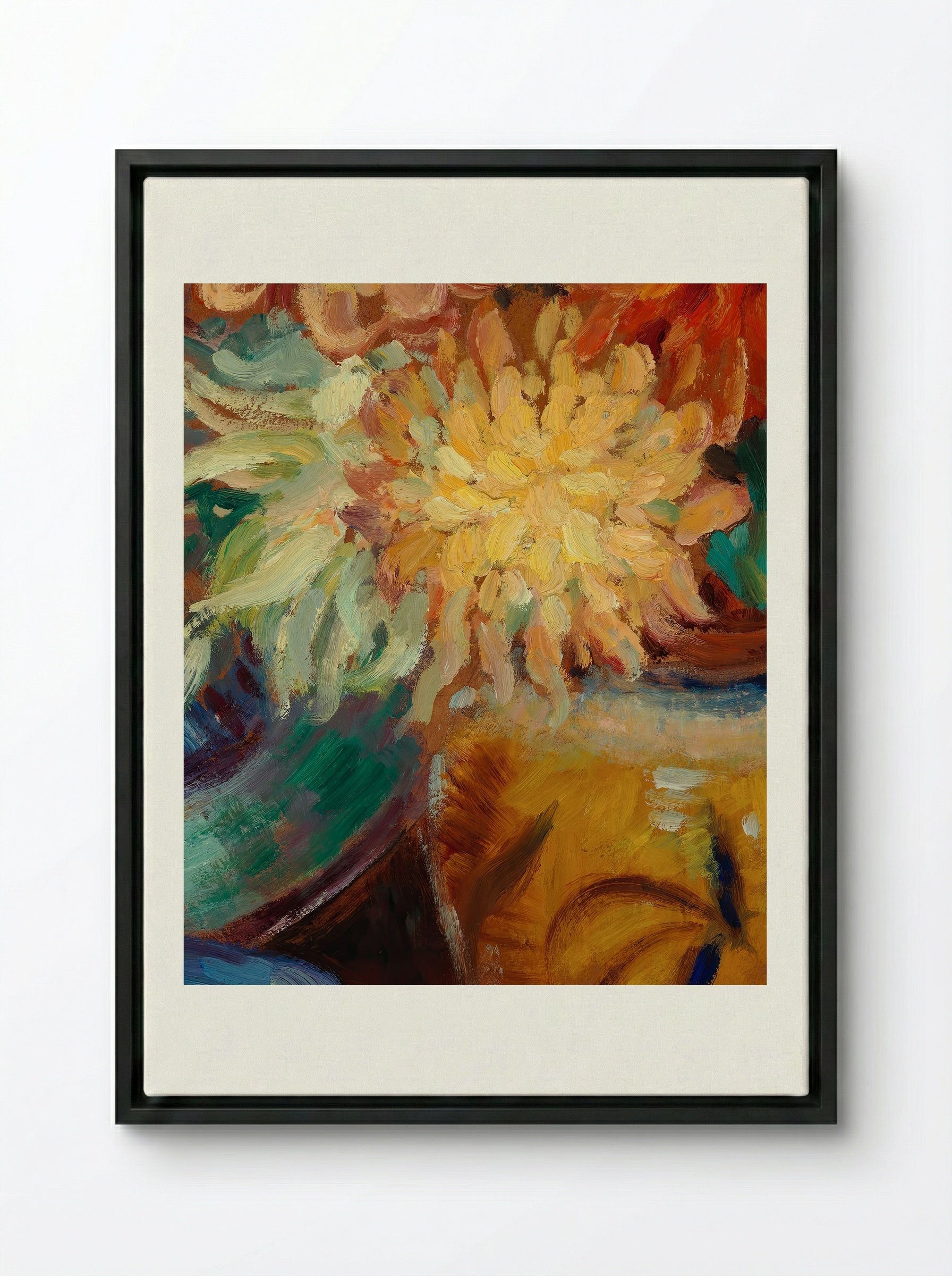 Chrysanthemums - Alfred William Finch - Framed Canvas Black