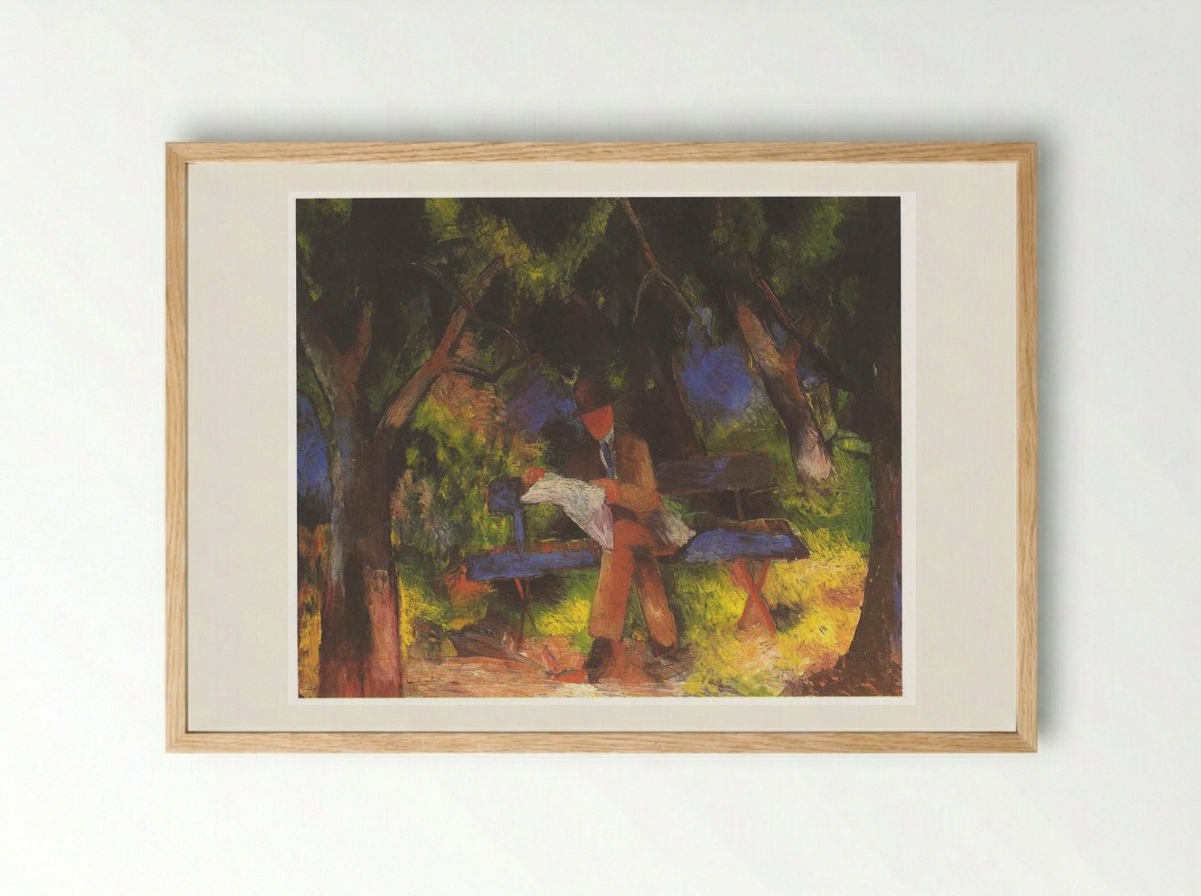Reading Man in Park - August Macke - Framed Print Wood