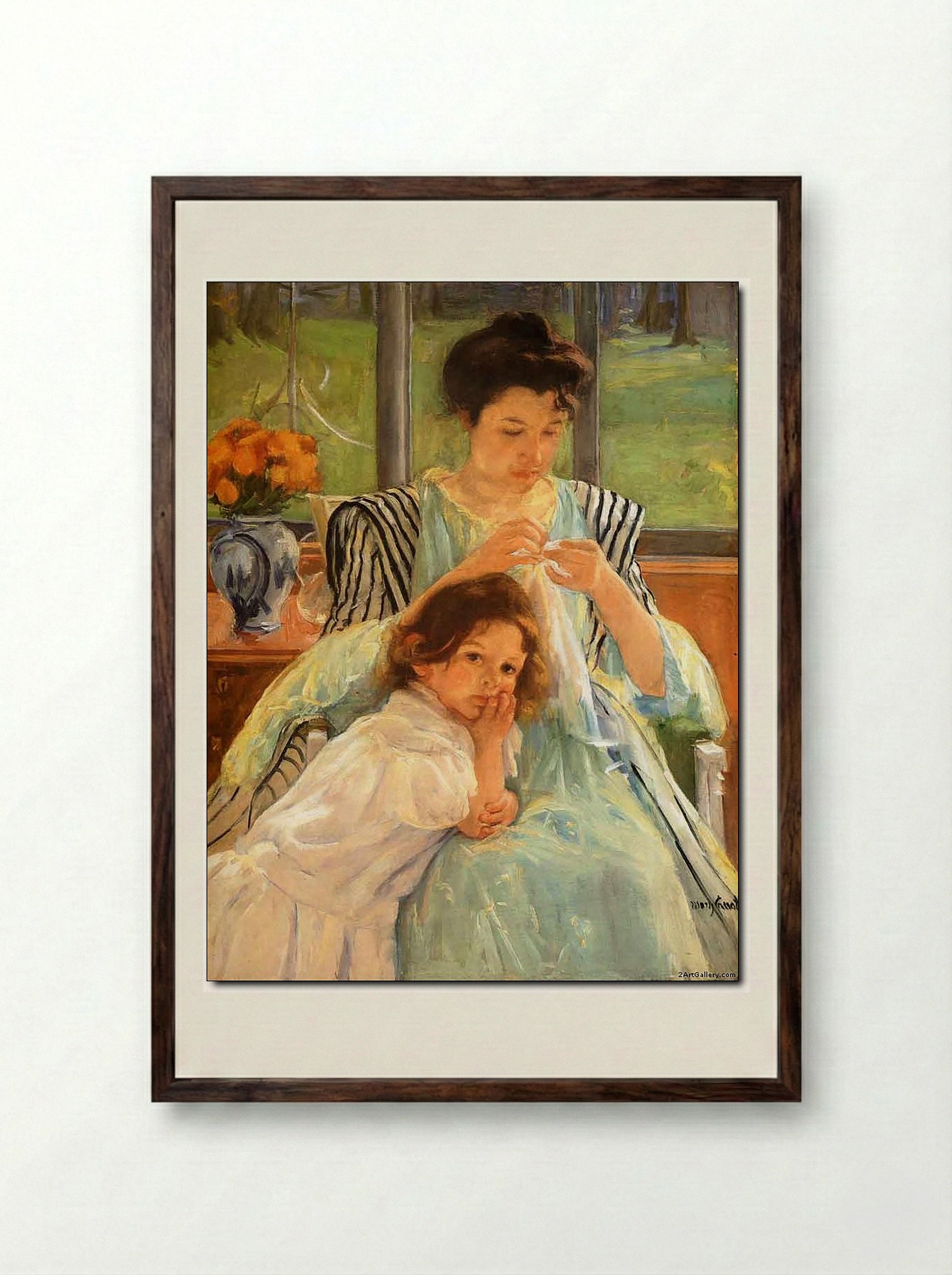 Young Mother Sewing - Mary Cassatt - Framed Print Dark Wood