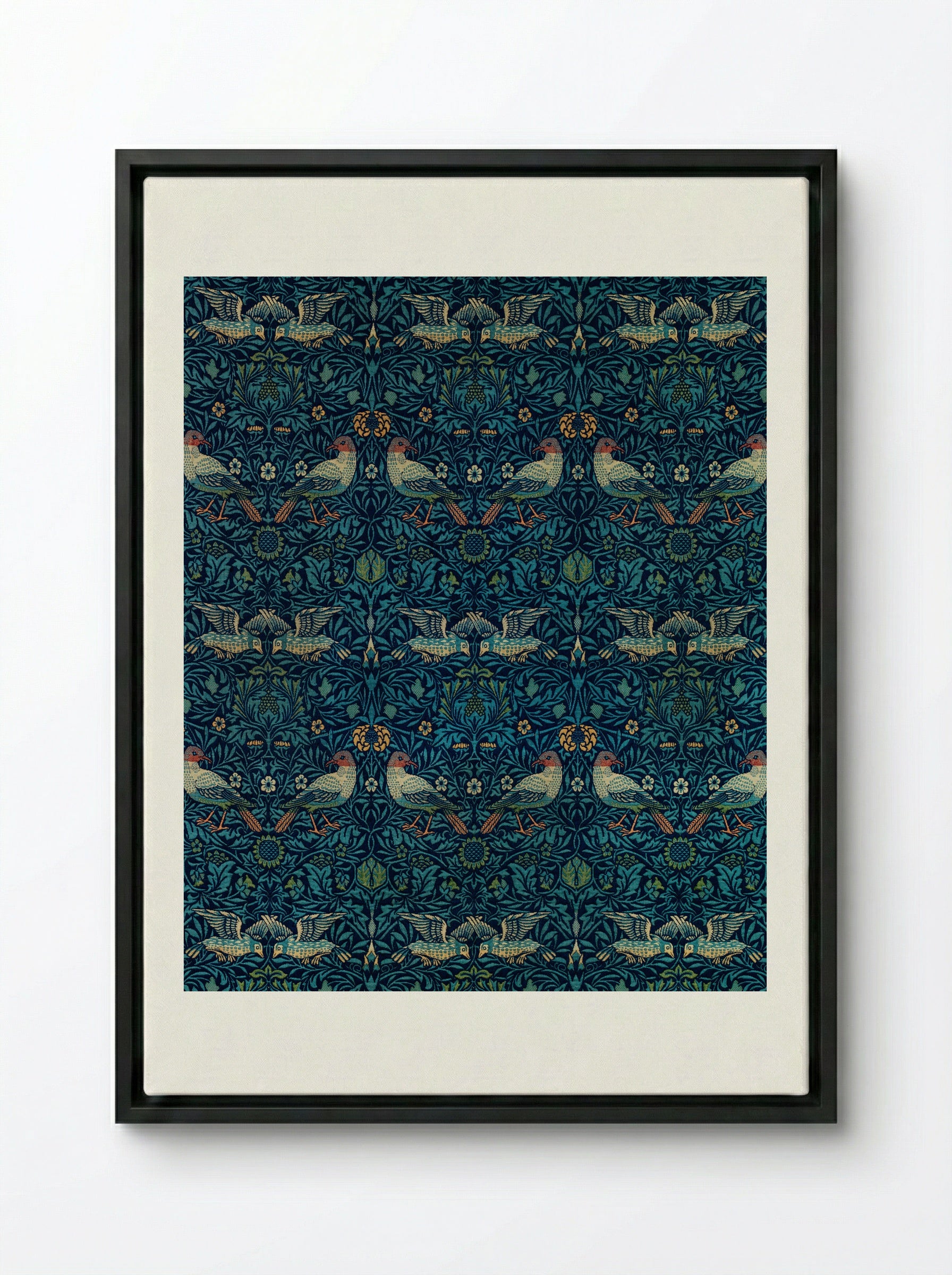 Bird and Anemone - William Morris - Framed Canvas Black