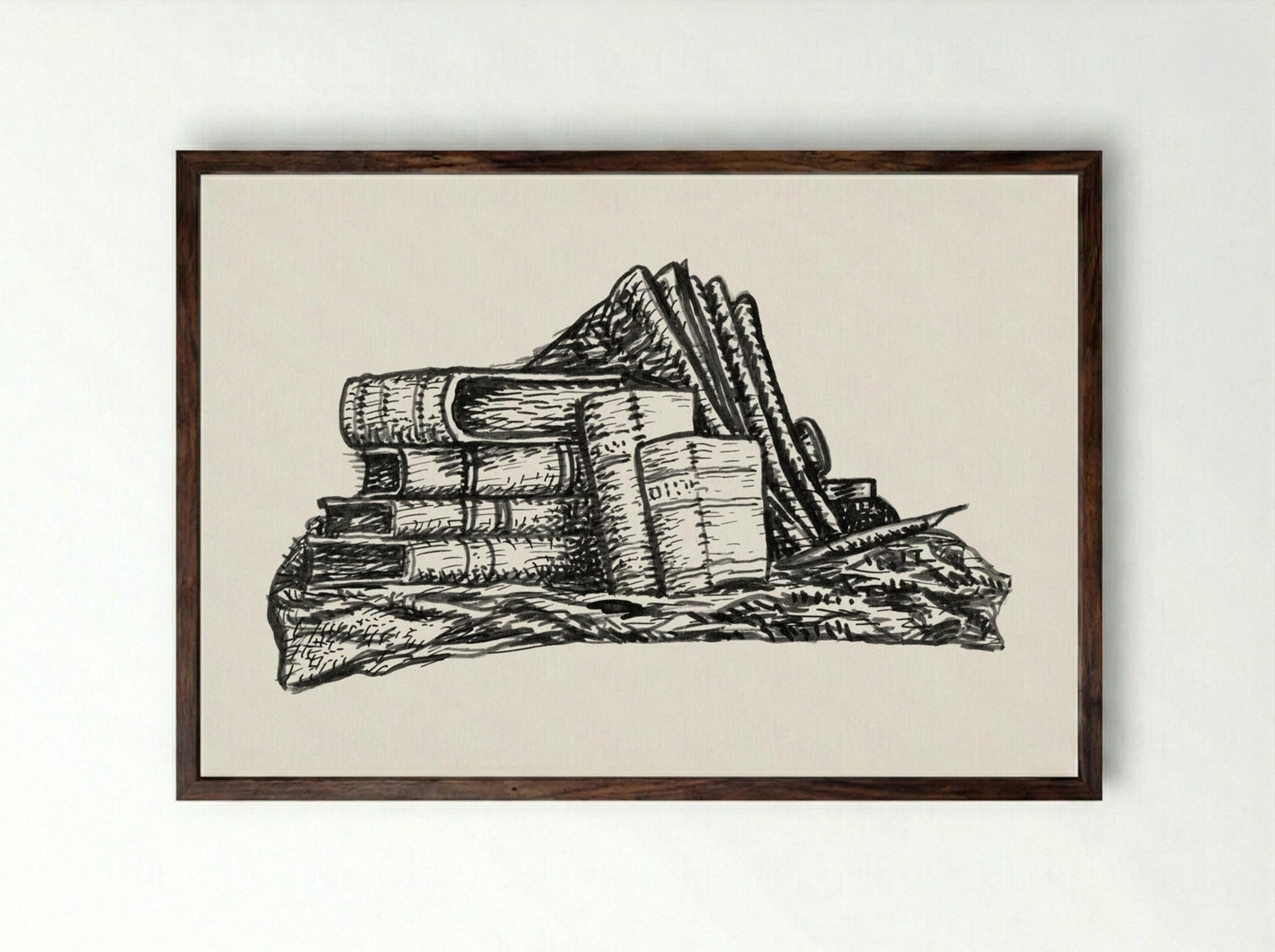 Stack of Books and Stationery - Leo Gestel - Framed Print Dark Wood