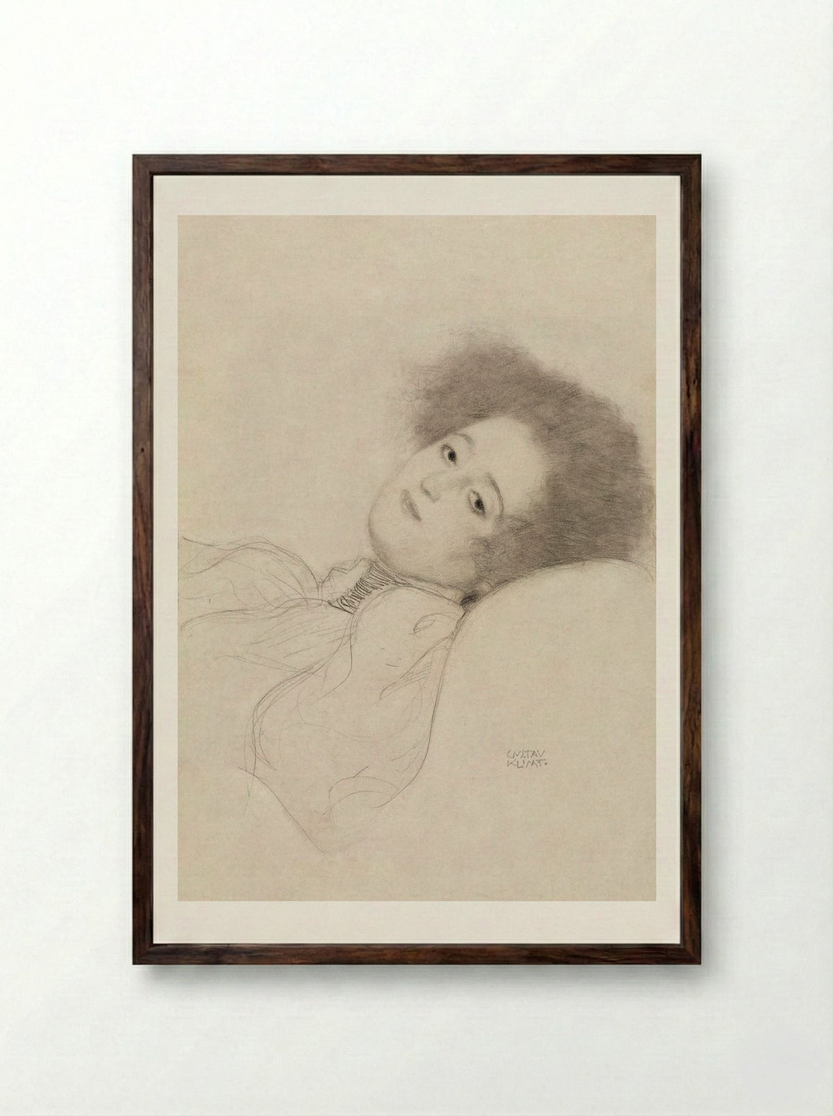 Portrait of a Young Woman Reclining - Gustav Klimt - Framed Print Dark Wood