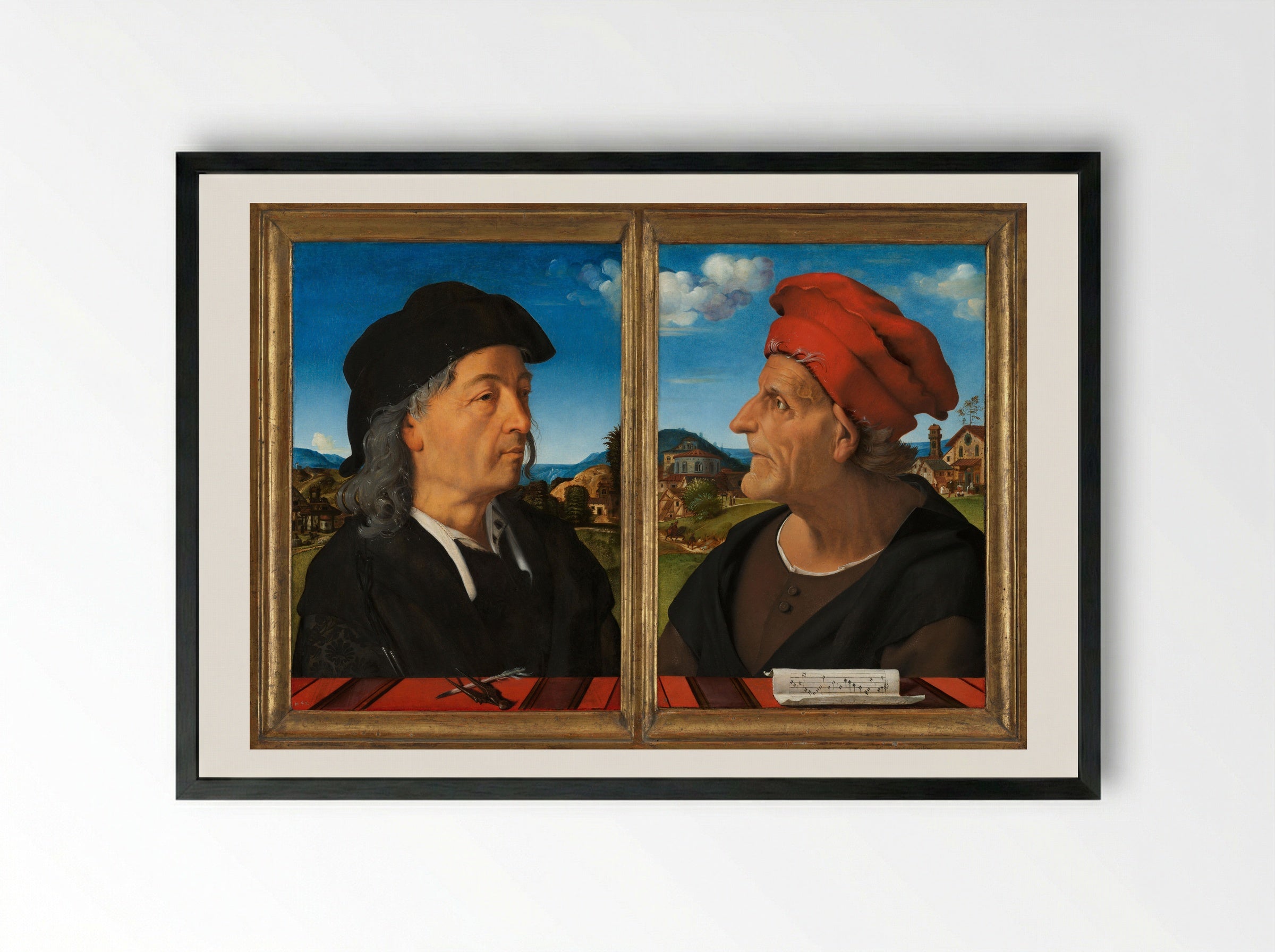 Portraits of Giuliano and Francesco Giamberti da Sangallo - Piero di Cosimo - Framed Print Black