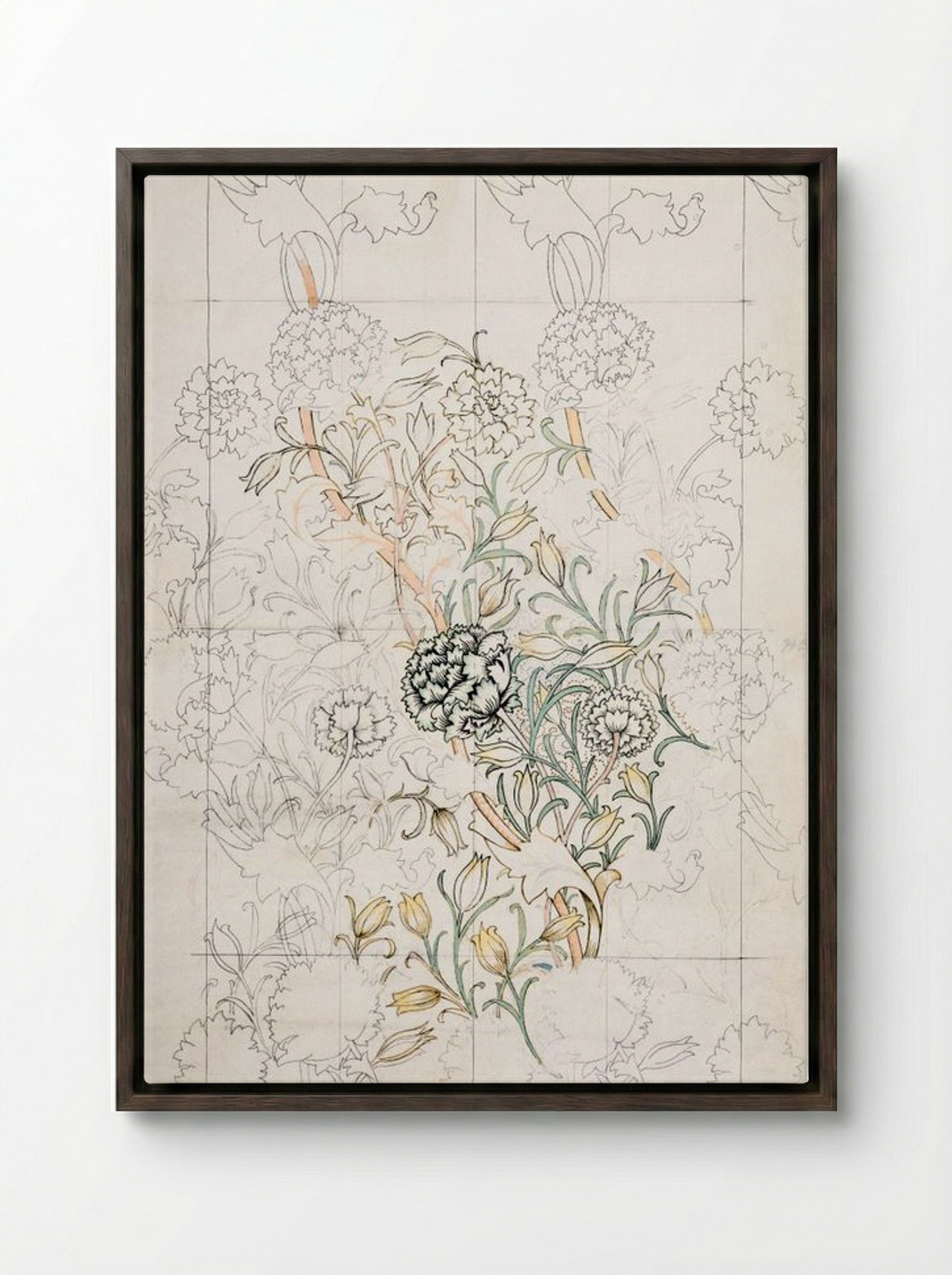 Study for 'Wild Tulip' Wallpaper - William Morris - Framed Canvas Dark Wood