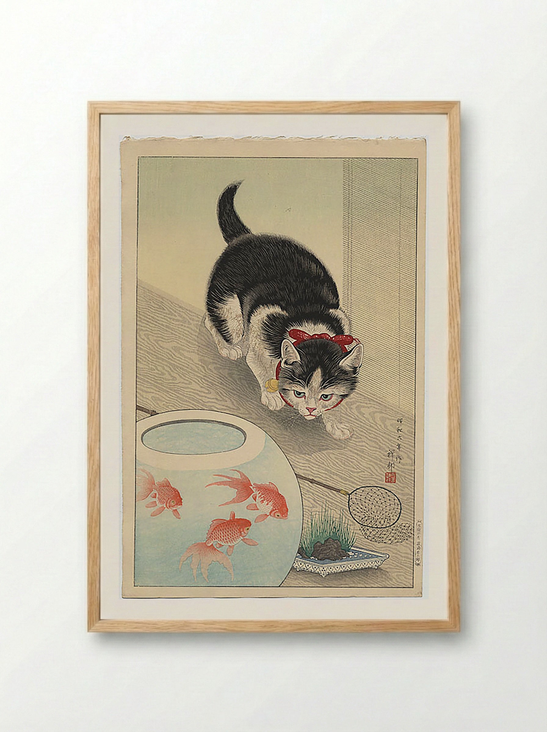 Cat and Bowl of Goldfish - Utagawa Kuniyoshi - Framed Print Wood