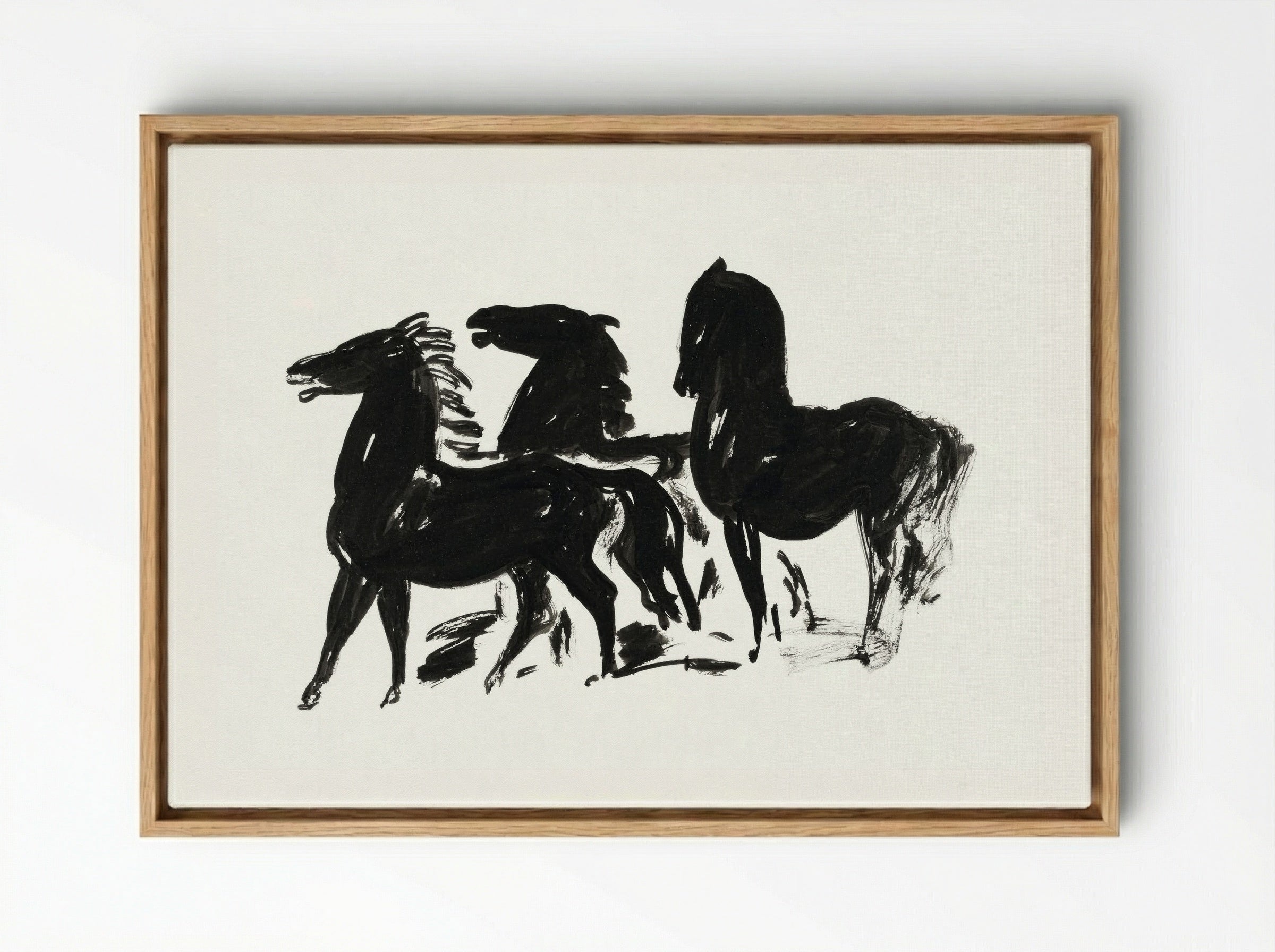 Three Black Horses Standing, Facing Left - Leo Gestel - Framed Canvas Wood