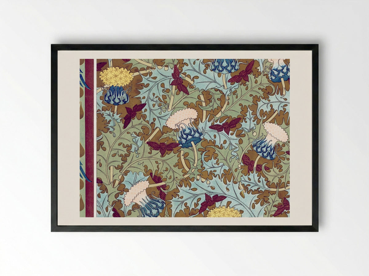 Corbeaux, Cigales et Chardons (Textile Design) - Maurice Pillard Verneuil - Framed Print Black