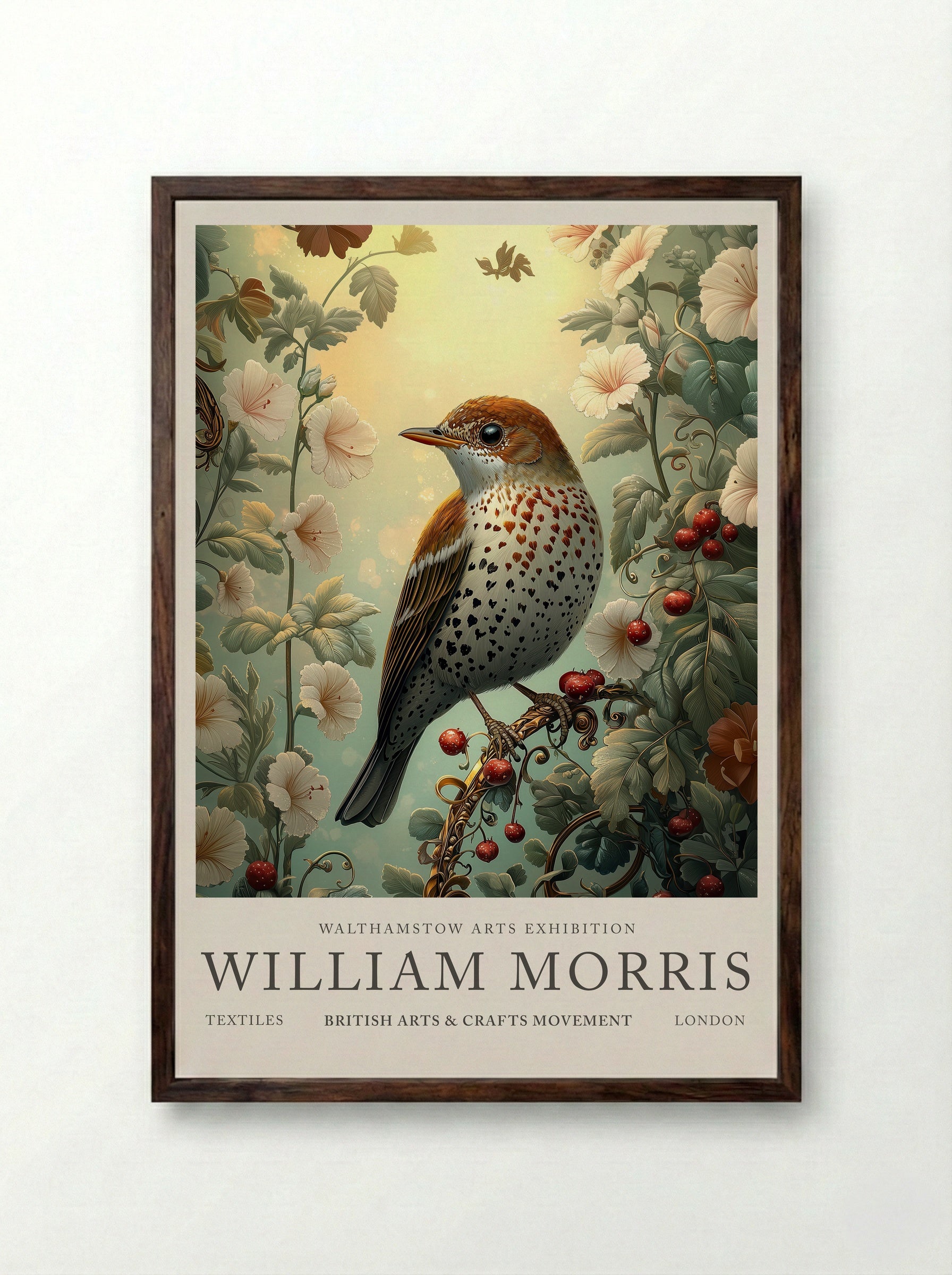 Song Thrush Whisper - William Morris - Framed Print Dark Wood